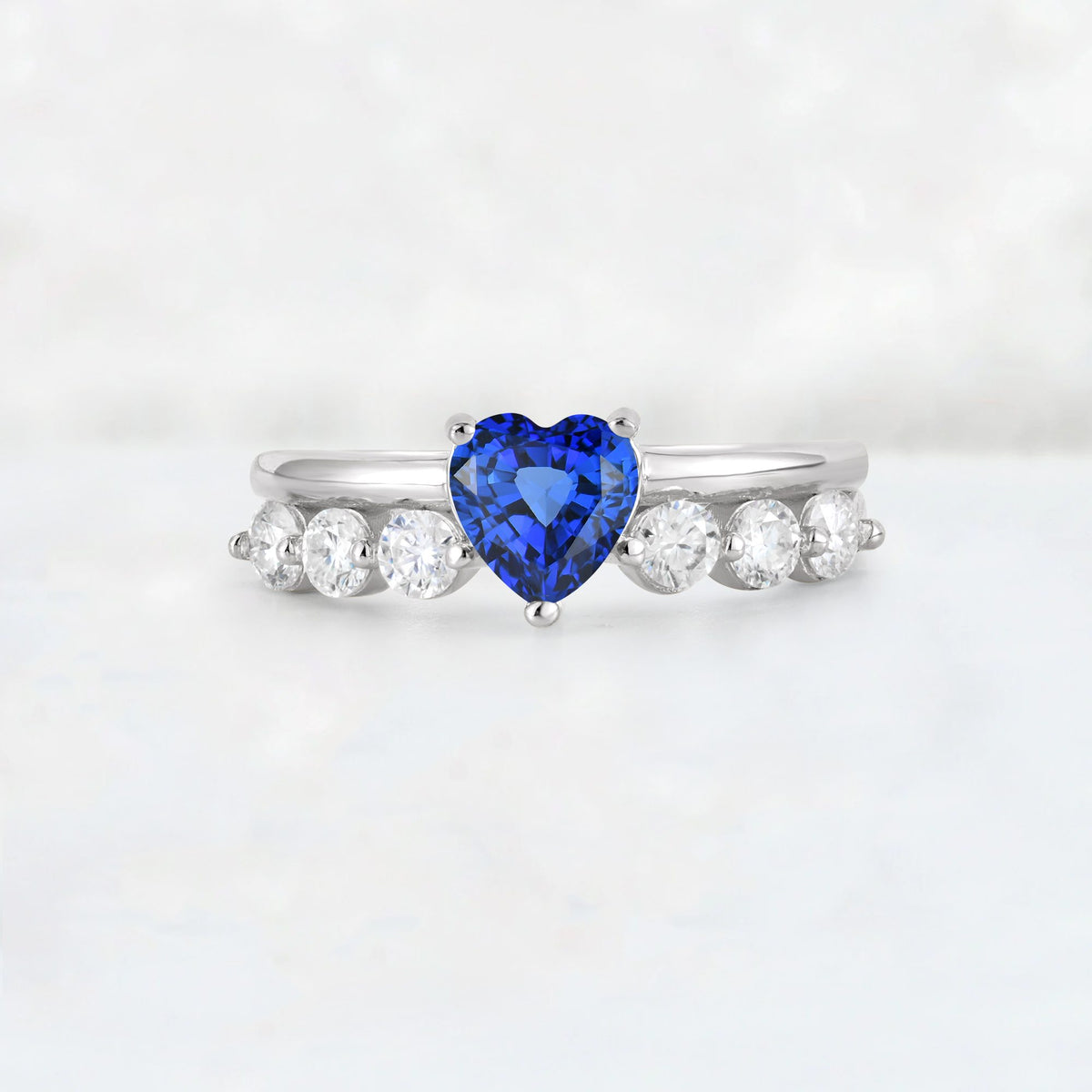 Heart Cut Sapphire Graduated Seven-Stone Engagement Ring - Additional view