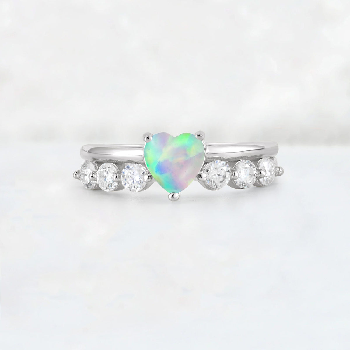 Heart Cut Fire Opal Graduated Seven-Stone Engagement Ring - Additional view
