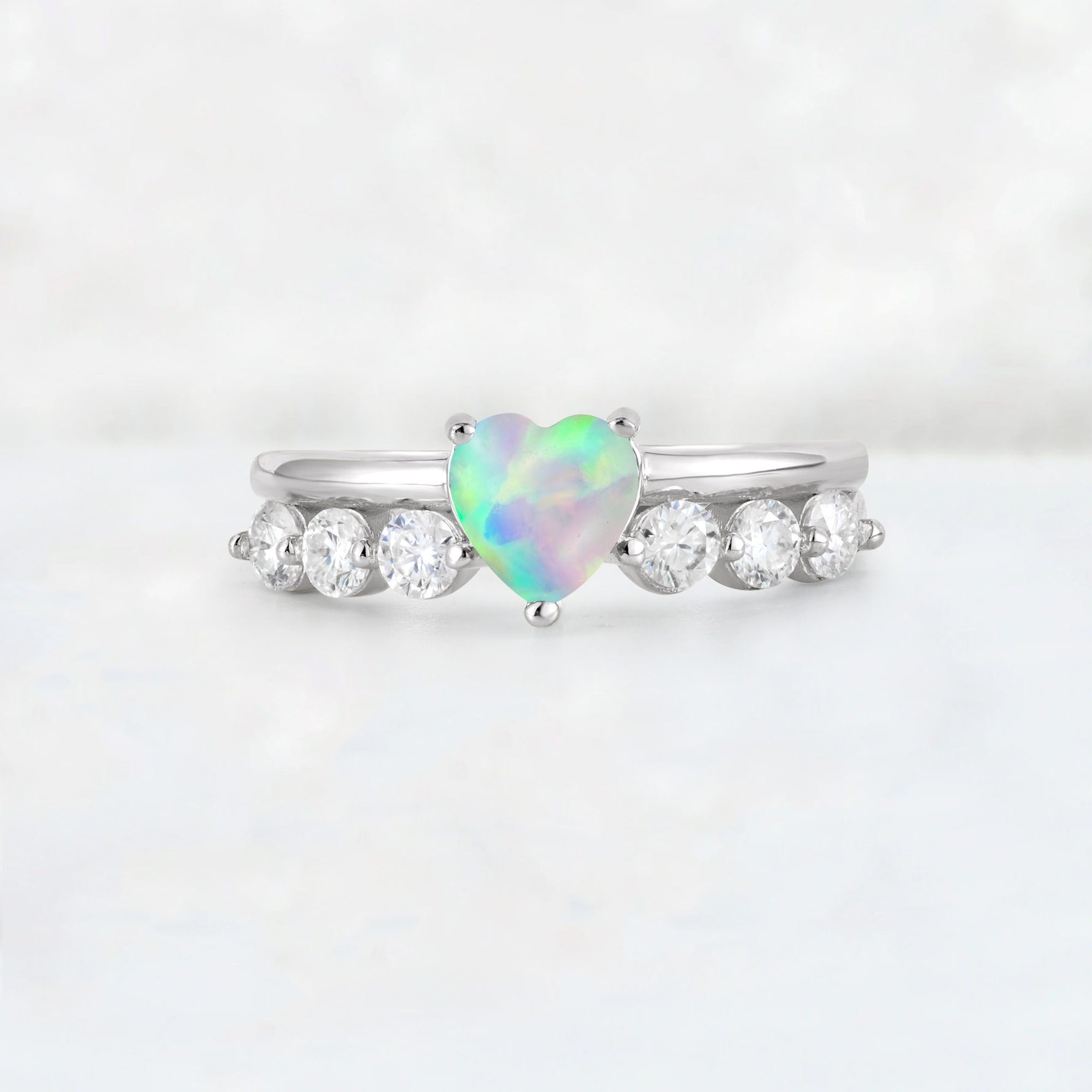 Heart Cut Fire Opal Graduated Seven-Stone Engagement Ring - Additional view