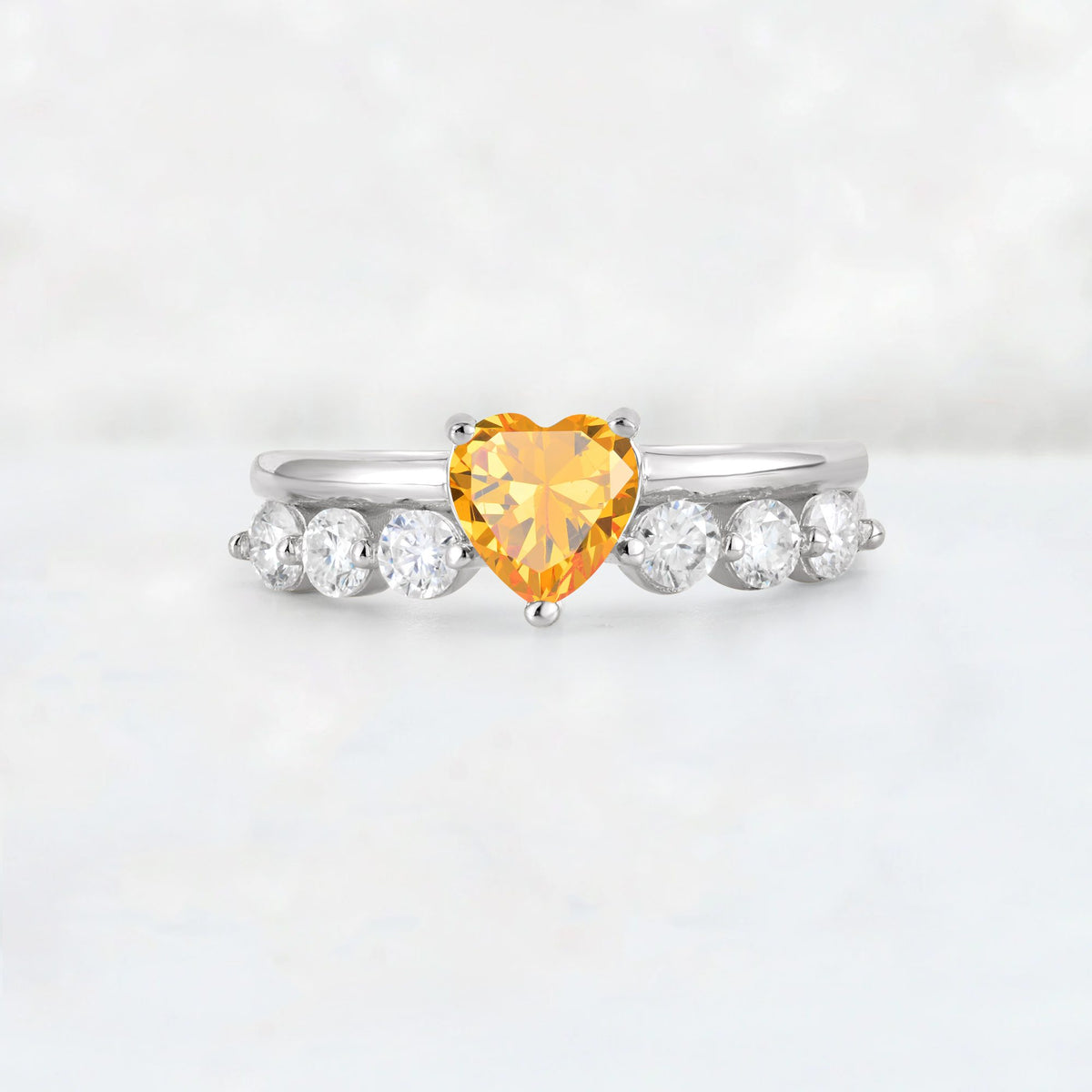 Heart Cut Citrine Graduated Seven-Stone Engagement Ring - Additional view