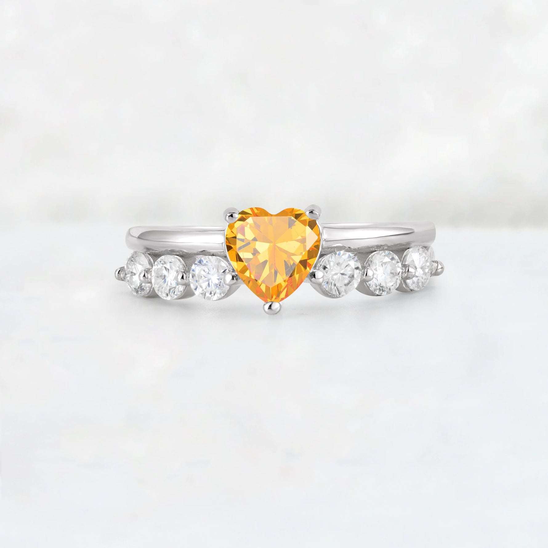 Heart Cut Citrine Graduated Seven-Stone Engagement Ring - Additional view