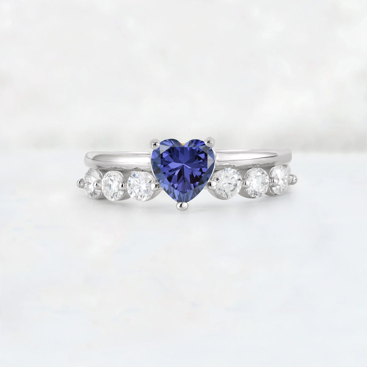 Heart Cut Tanzanite Graduated Seven-Stone Engagement Ring - Additional view
