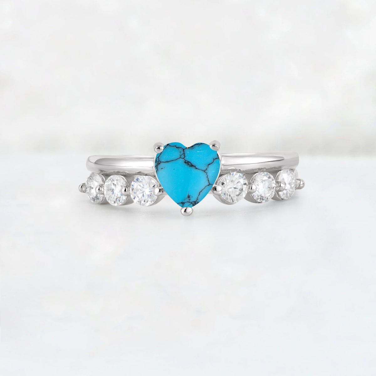 Heart Cut Turquoise Graduated Seven-Stone Engagement Ring - Additional view