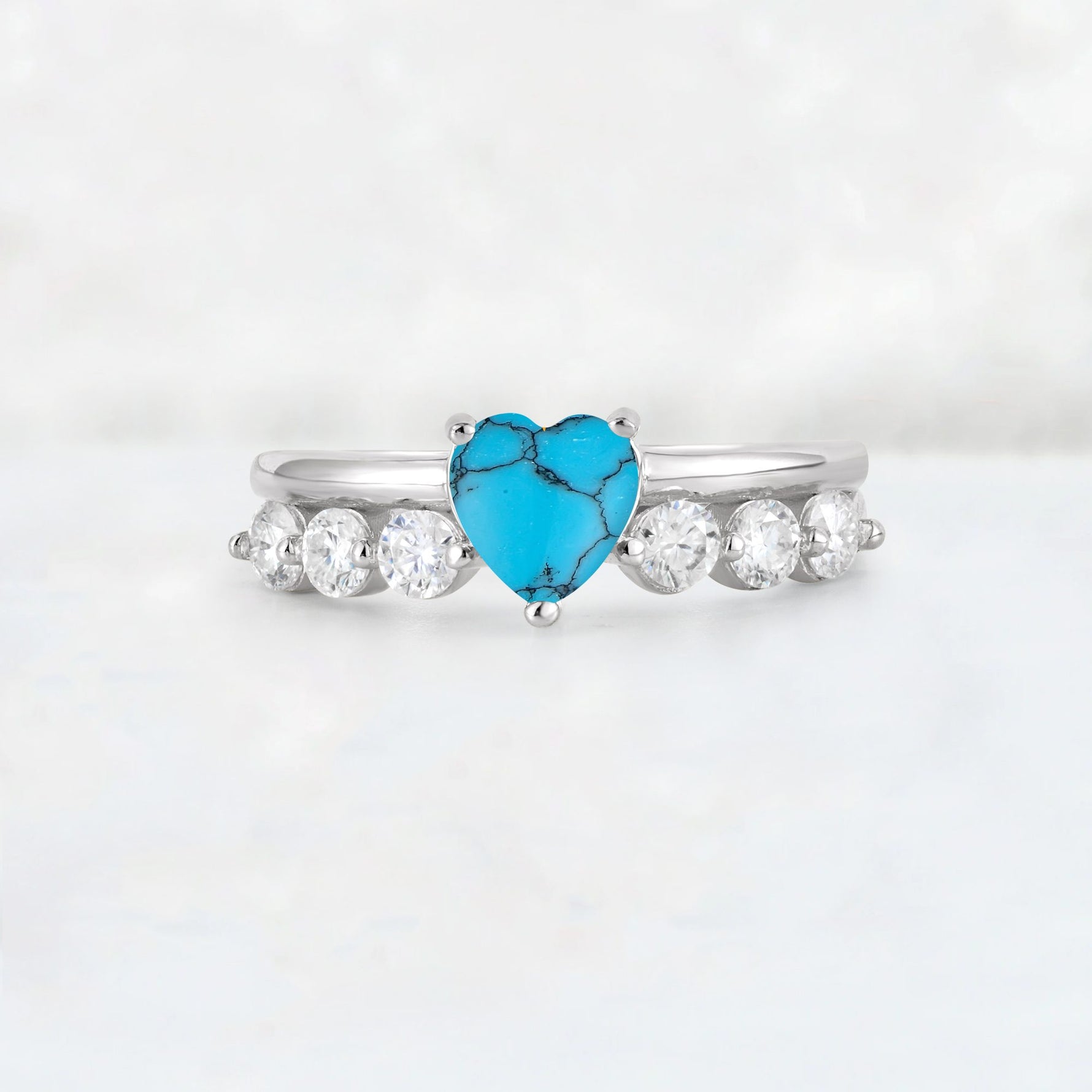 Heart Cut Turquoise Graduated Seven-Stone Engagement Ring - Additional view