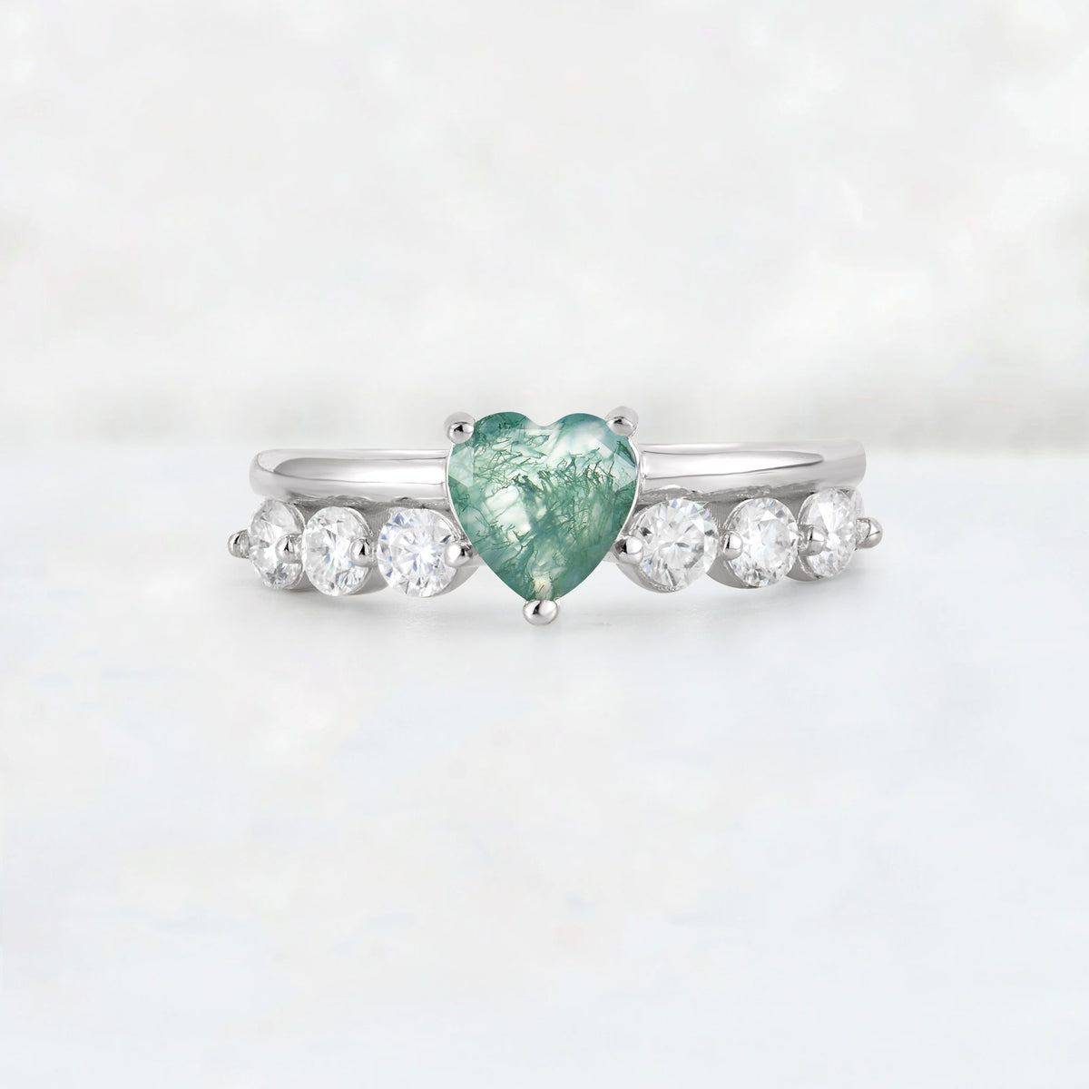 Heart Cut Moss Agate Graduated Seven-Stone Engagement Ring - Additional view