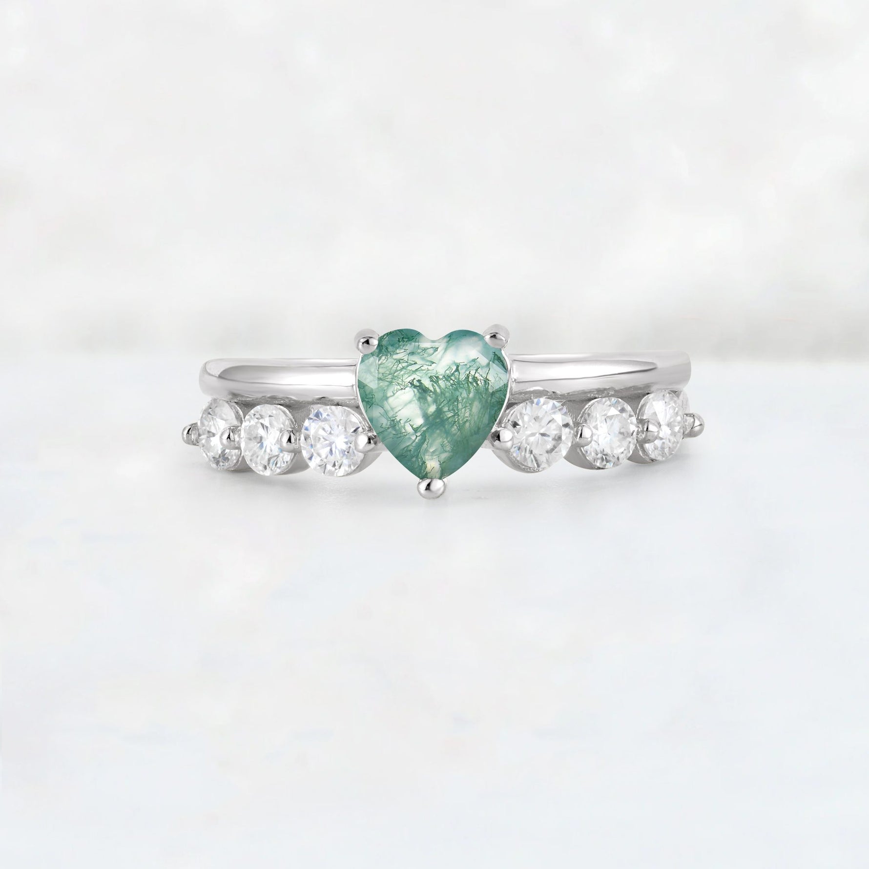 Heart Cut Moss Agate Graduated Seven-Stone Engagement Ring - Additional view