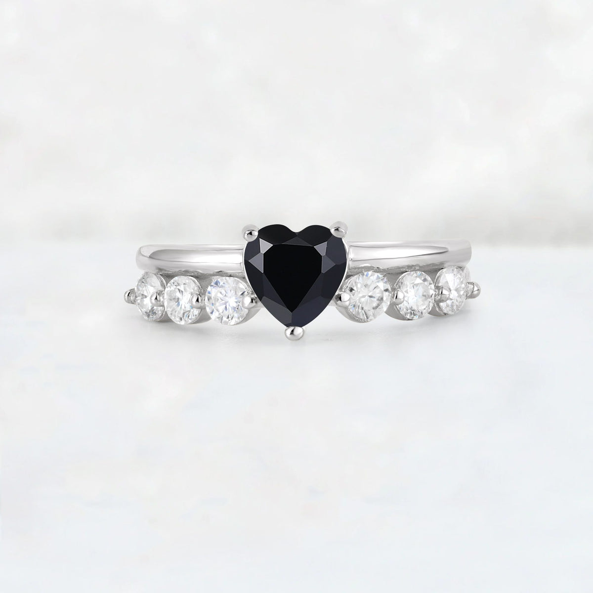 Heart Cut Black Onyx Graduated Seven-Stone Engagement Ring - Additional view