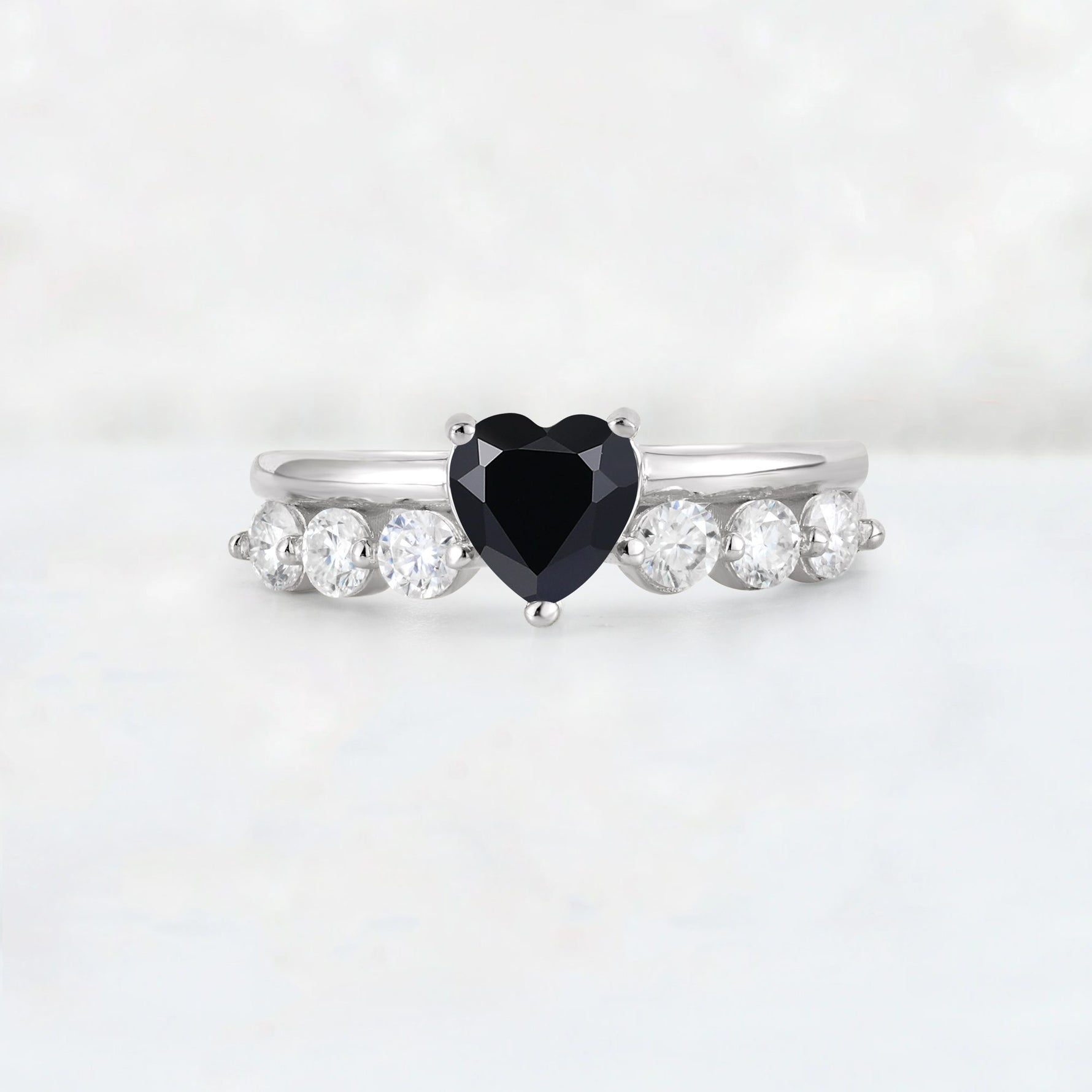 Heart Cut Black Onyx Graduated Seven-Stone Engagement Ring - Additional view