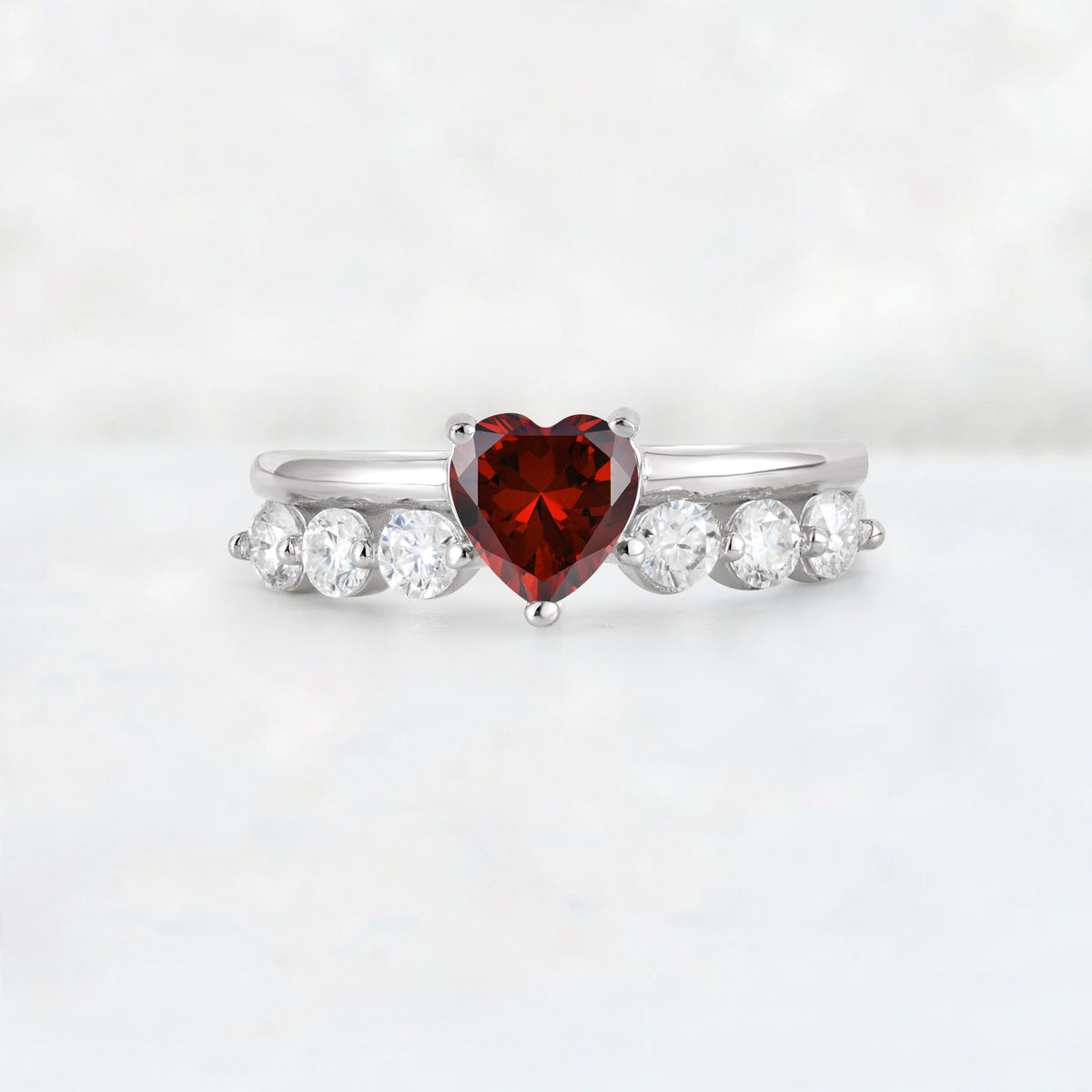 Heart Cut Garnet Graduated Seven-Stone Engagement Ring - Additional view