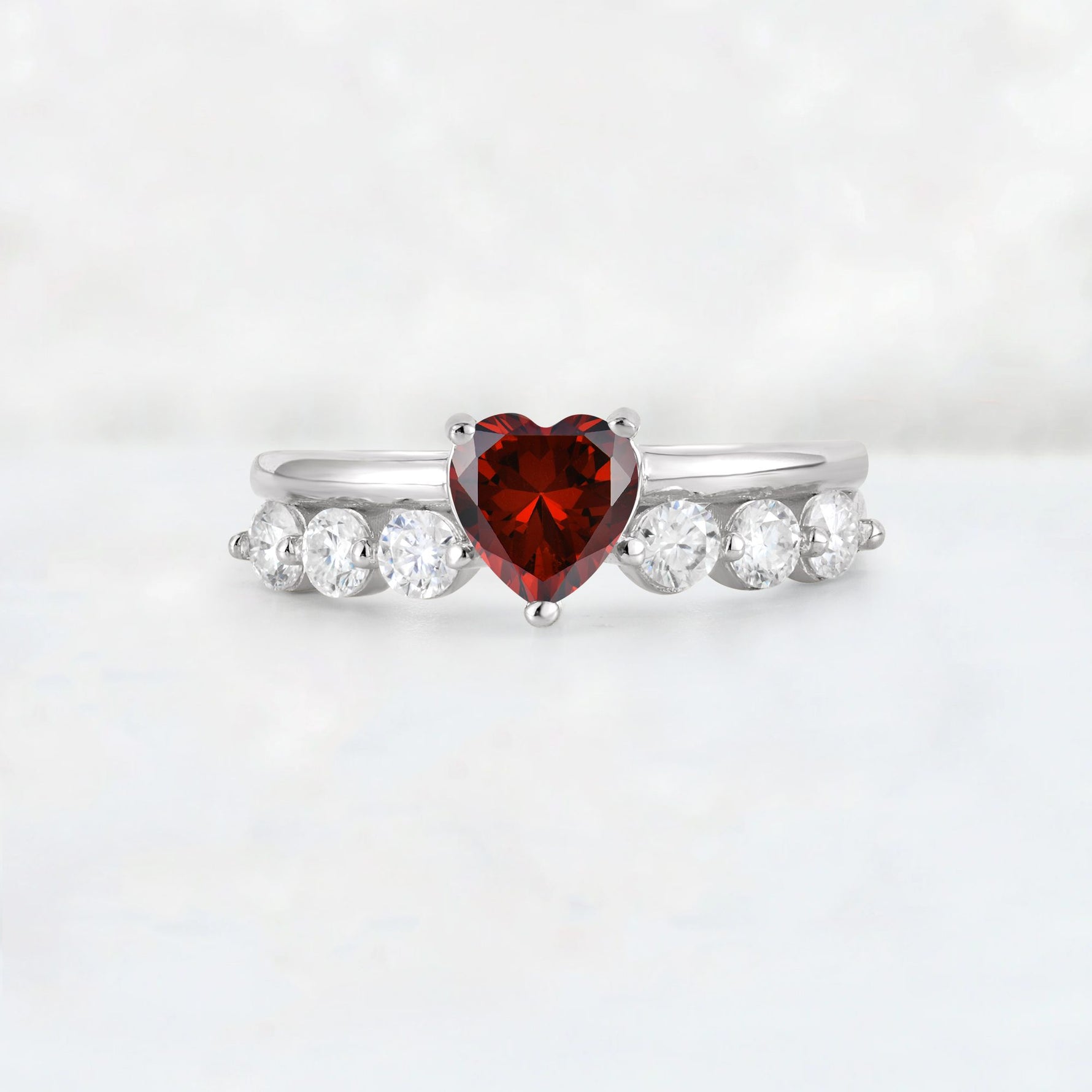 Heart Cut Garnet Graduated Seven-Stone Engagement Ring - Additional view