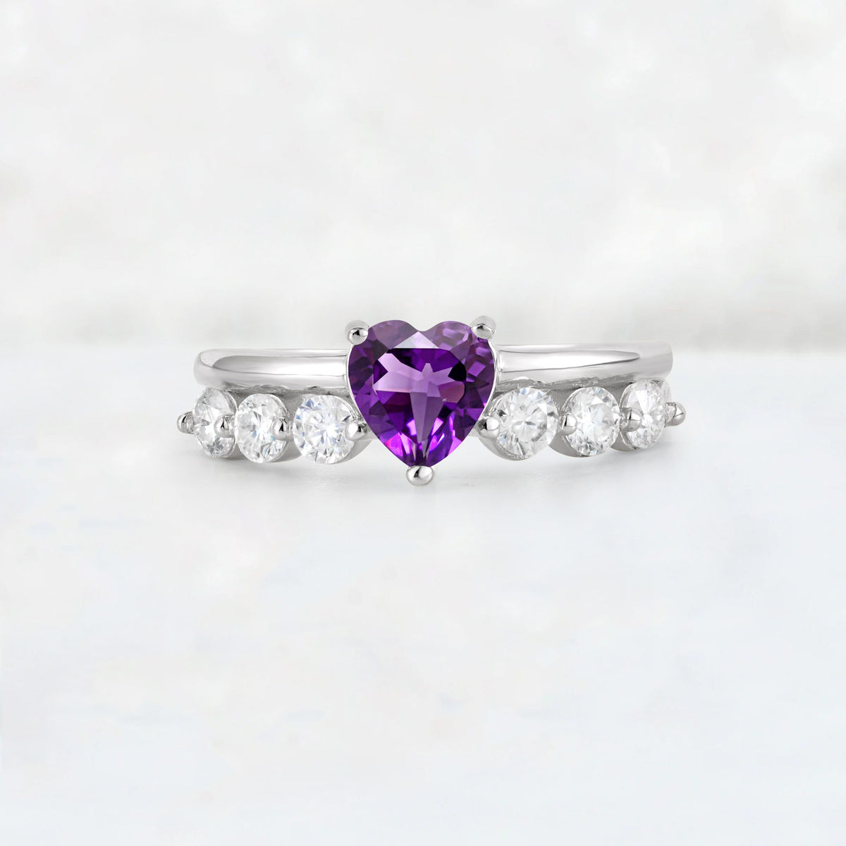 Heart Cut Amethyst Graduated Seven-Stone Engagement Ring - Additional view
