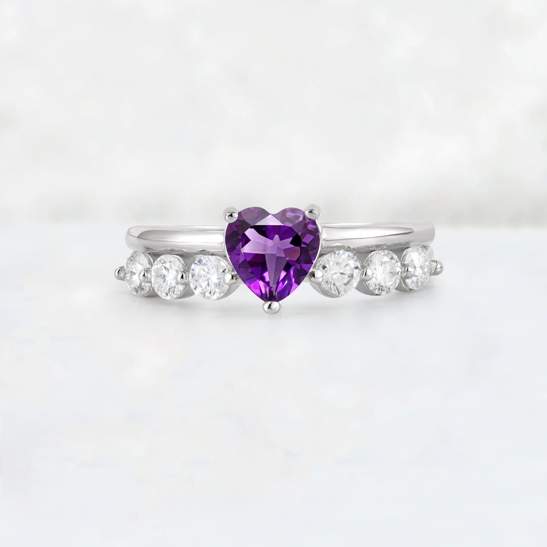 Heart Cut Amethyst Graduated Seven-Stone Engagement Ring - Additional view