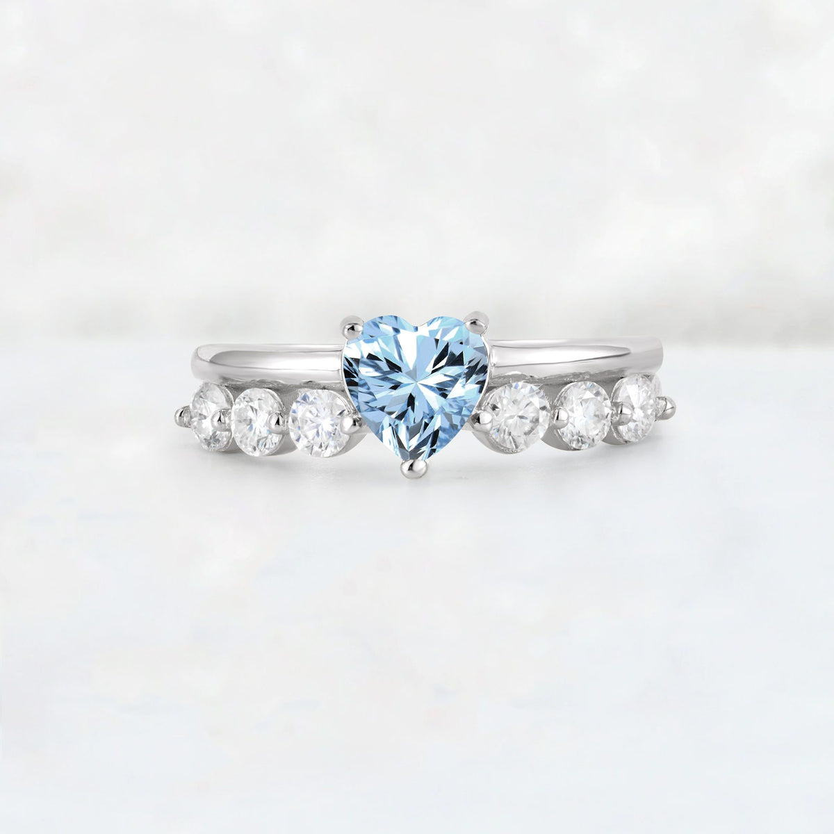 Heart Cut Aquamarine Graduated Seven-Stone Engagement Ring - Additional view