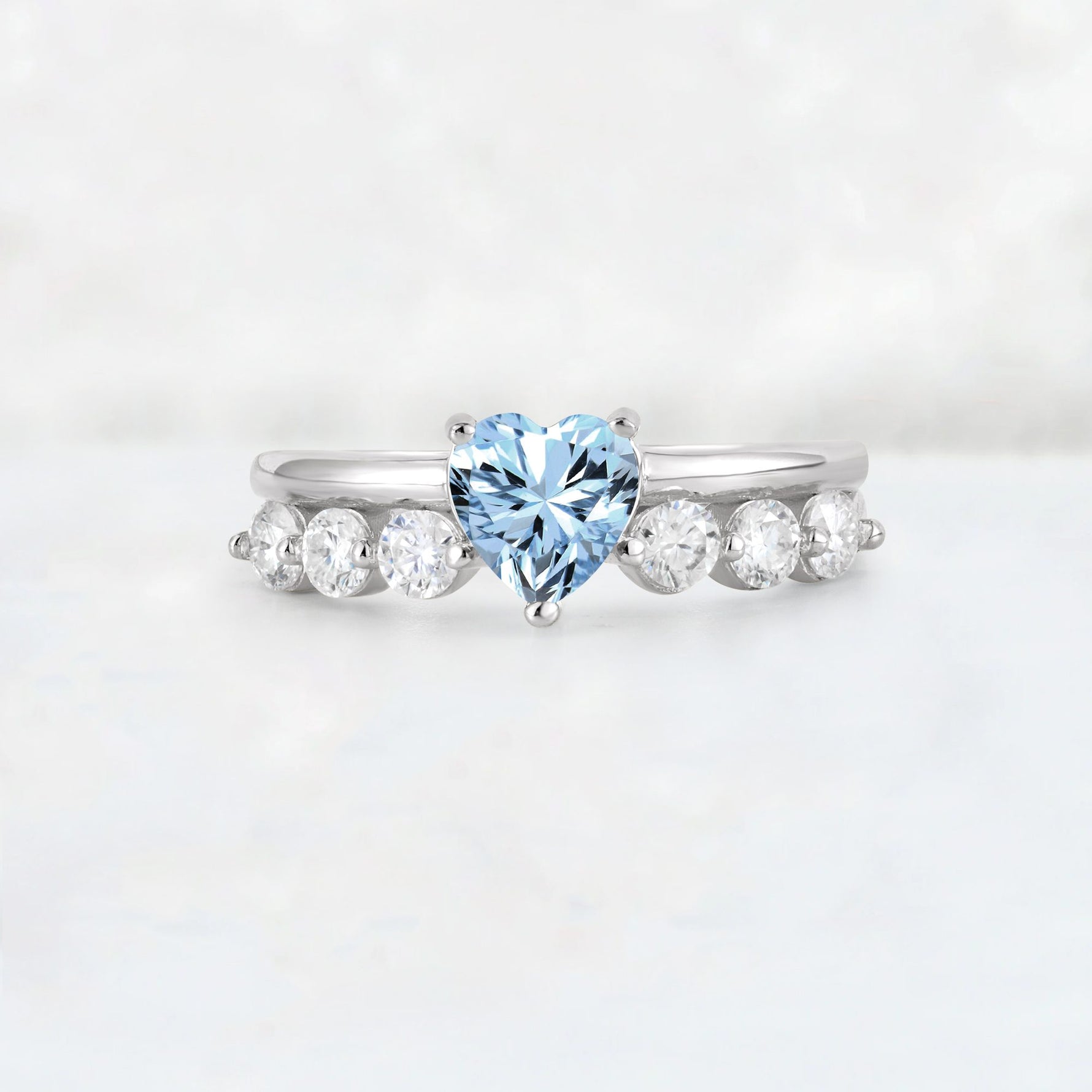 Heart Cut Aquamarine Graduated Seven-Stone Engagement Ring - Additional view