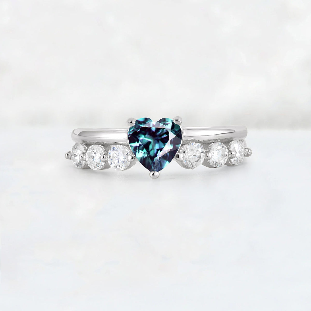 Heart Cut Alexandrite Graduated Seven-Stone Engagement Ring - Additional view