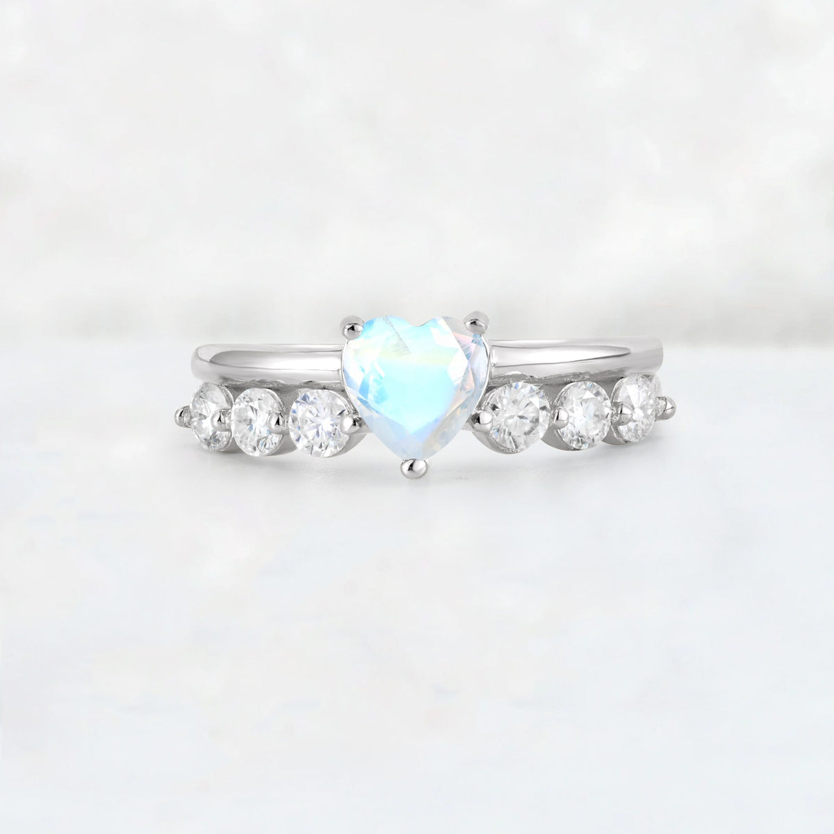 Heart Cut Moonstone Graduated Seven-Stone Engagement Ring - Additional view