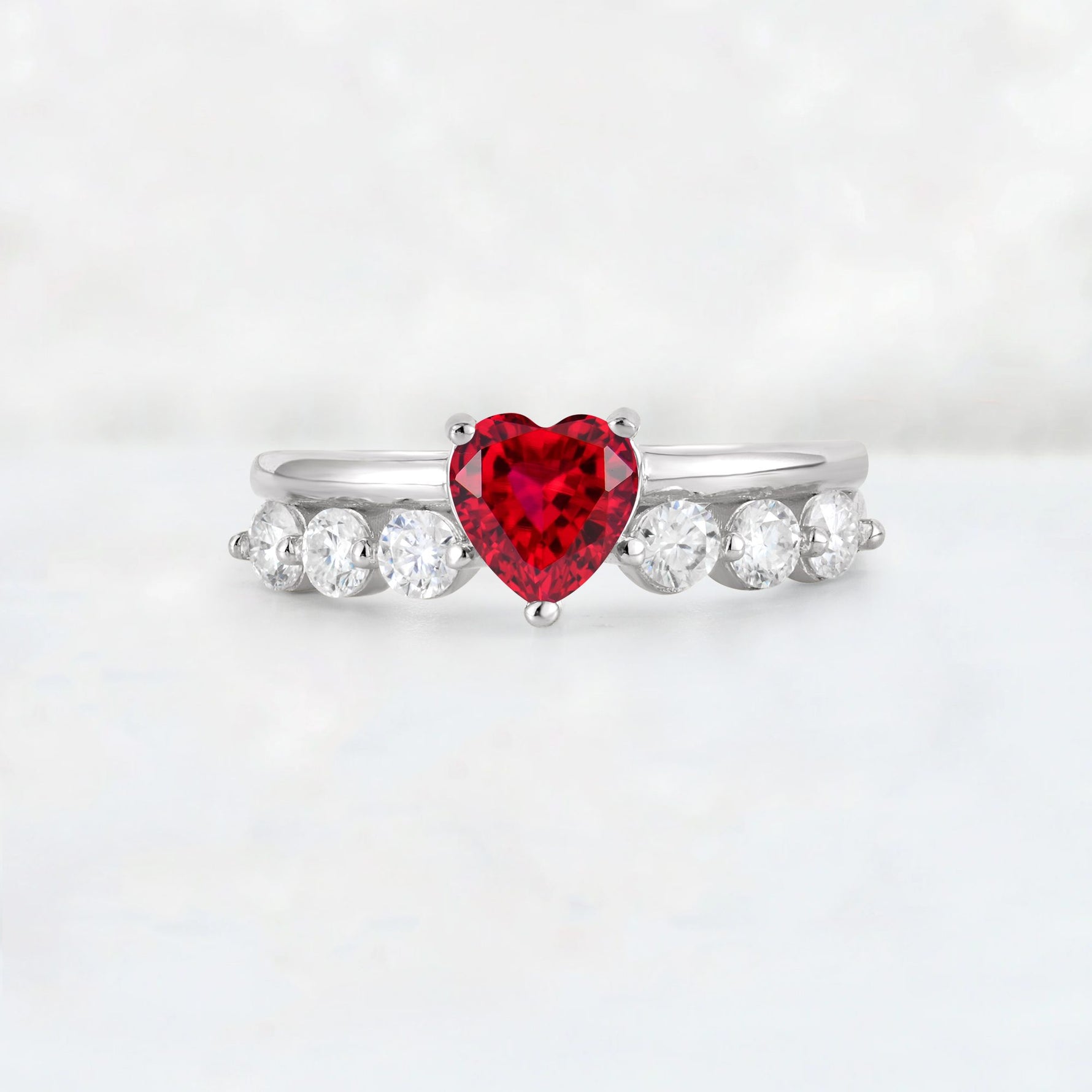 Heart Cut Ruby Graduated Seven-Stone Engagement Ring - Additional view