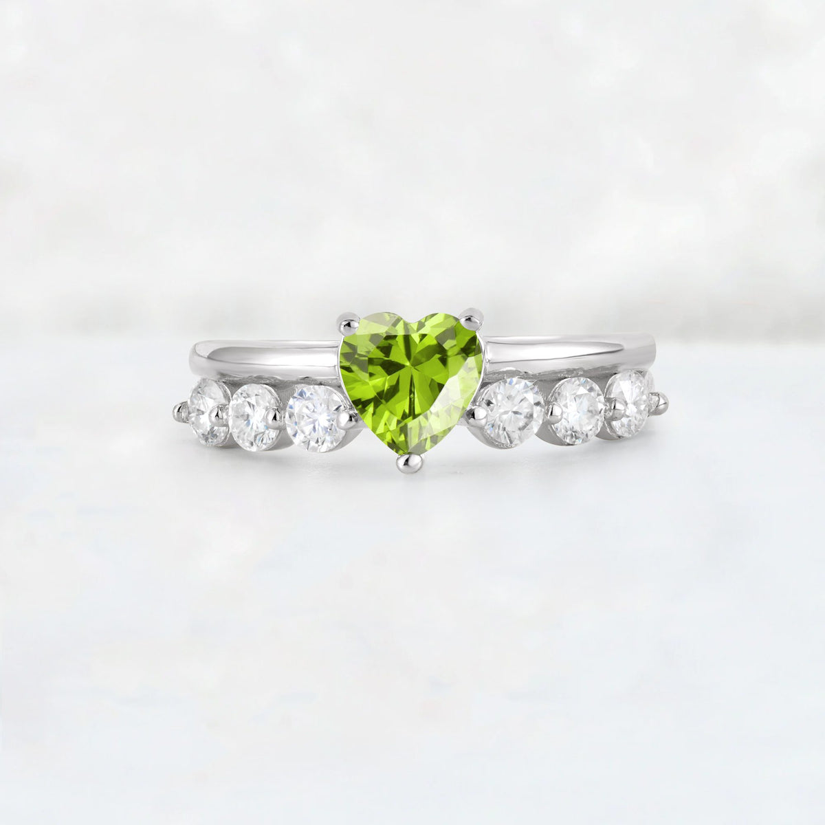Heart Cut Peridot Graduated Seven-Stone Engagement Ring - Additional view