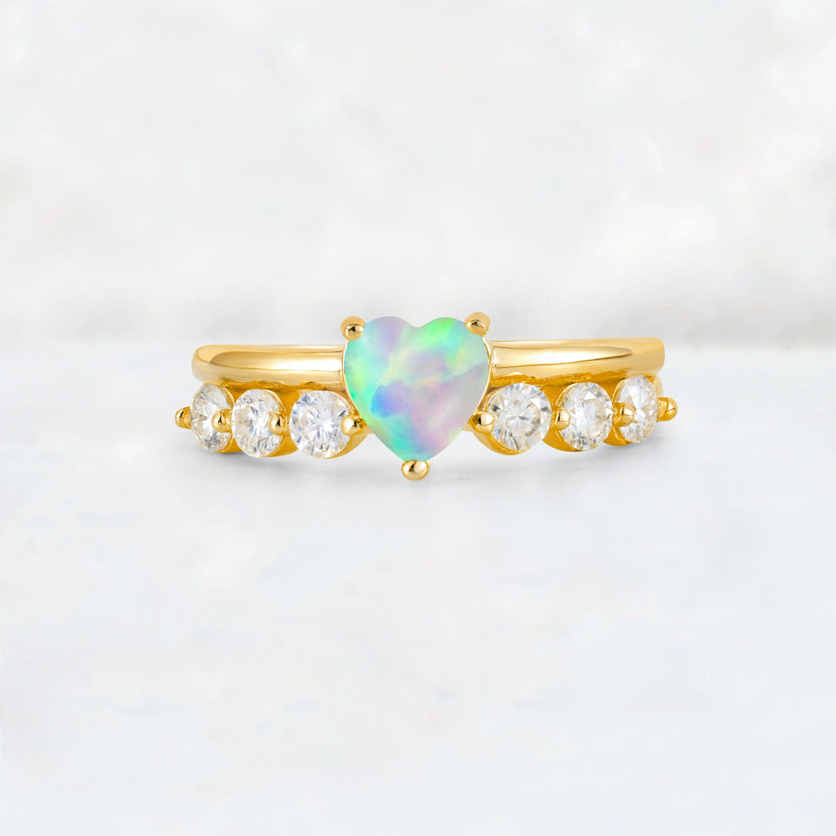 Heart Cut Fire Opal Graduated Seven-Stone Engagement Ring - Additional view