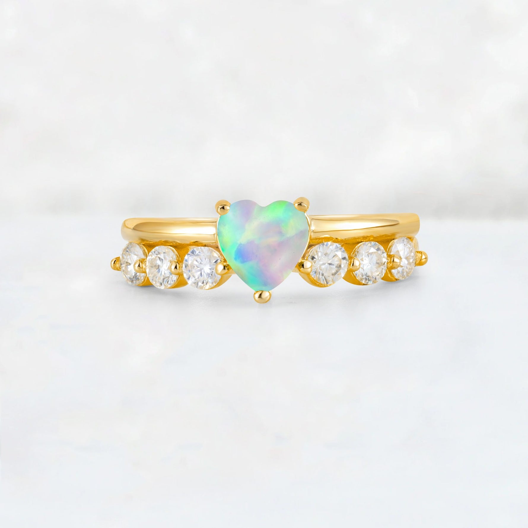 Heart Cut Fire Opal Graduated Seven-Stone Engagement Ring - Additional view