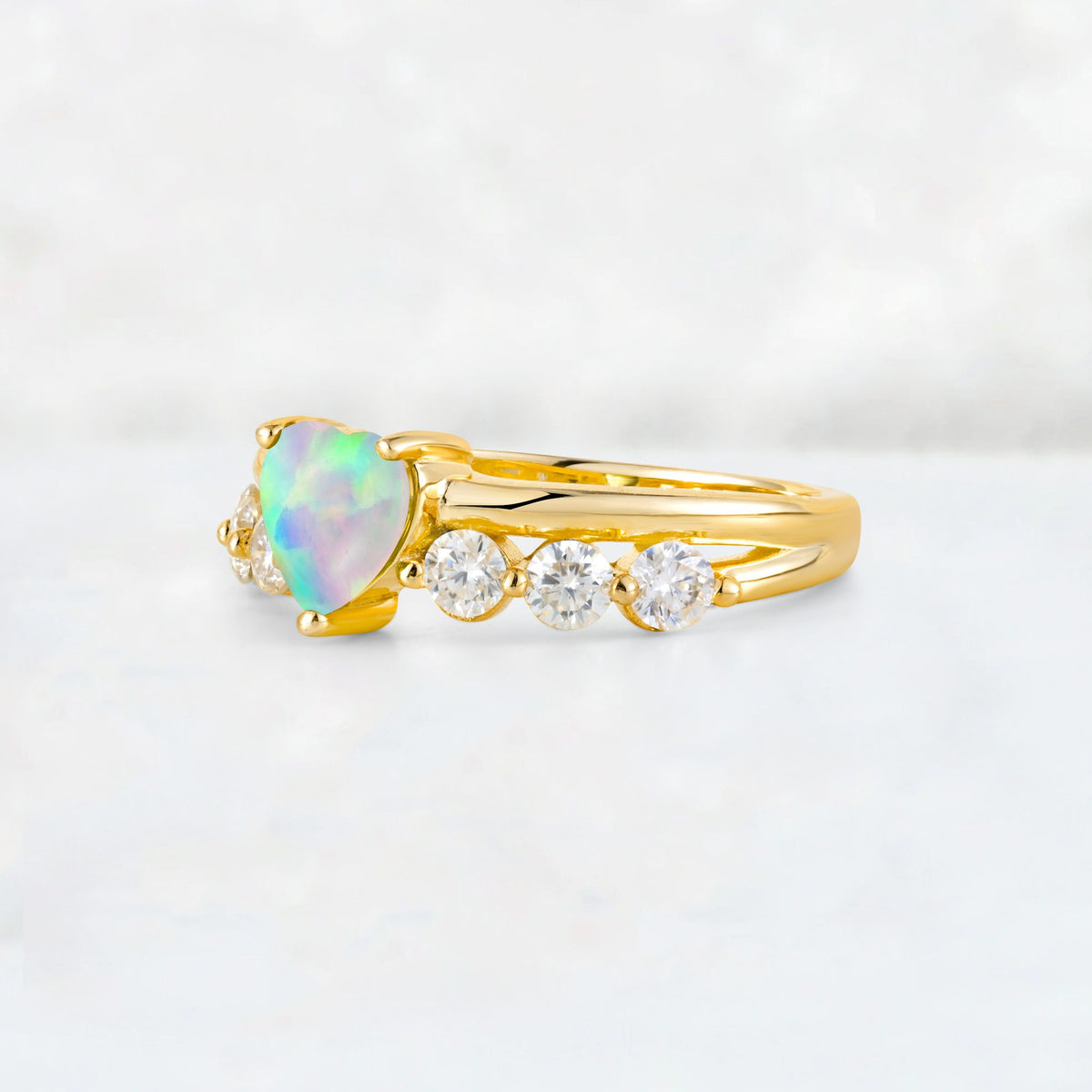 Heart Cut Fire Opal Graduated Seven-Stone Engagement Ring - Additional view