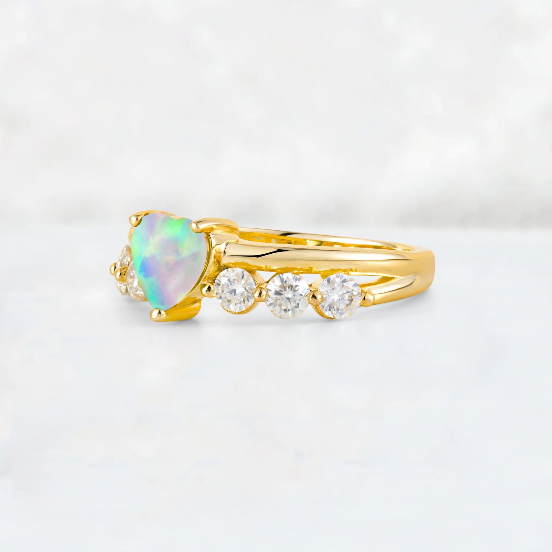 Heart Cut Fire Opal Graduated Seven-Stone Engagement Ring - Additional view
