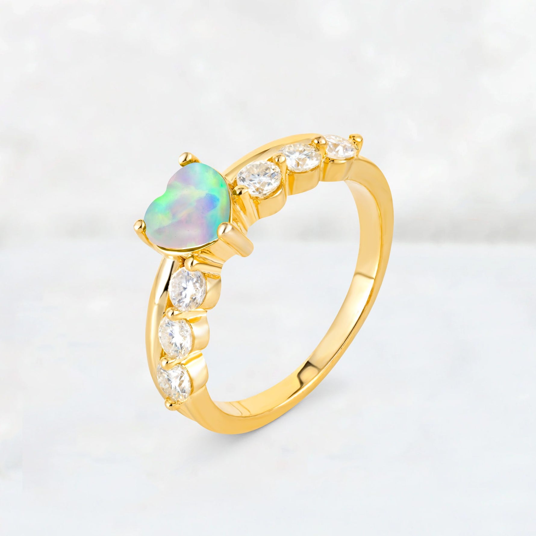 Heart Cut Fire Opal Graduated Seven-Stone Engagement Ring - Additional view
