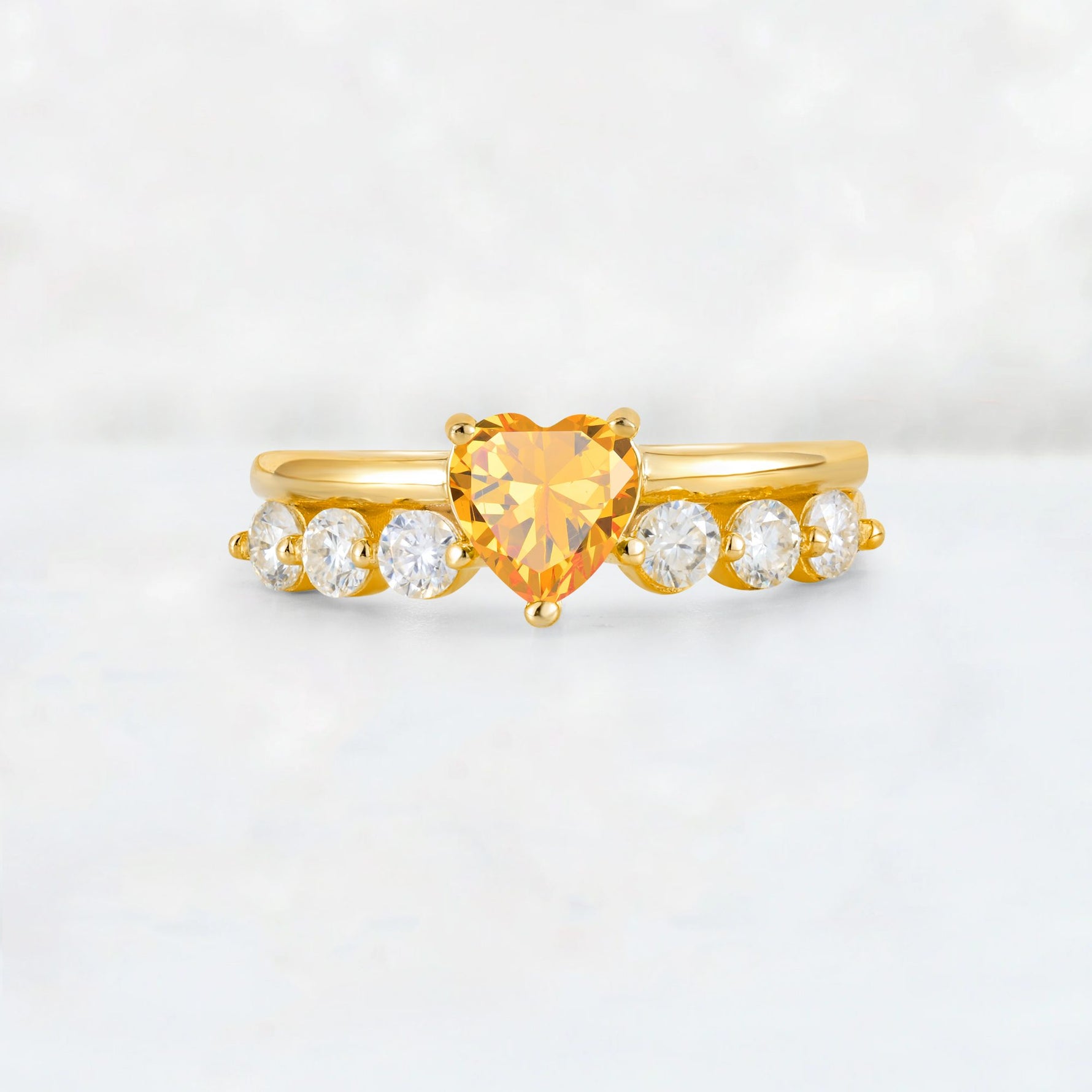 Heart Cut Citrine Graduated Seven-Stone Engagement Ring - Additional view