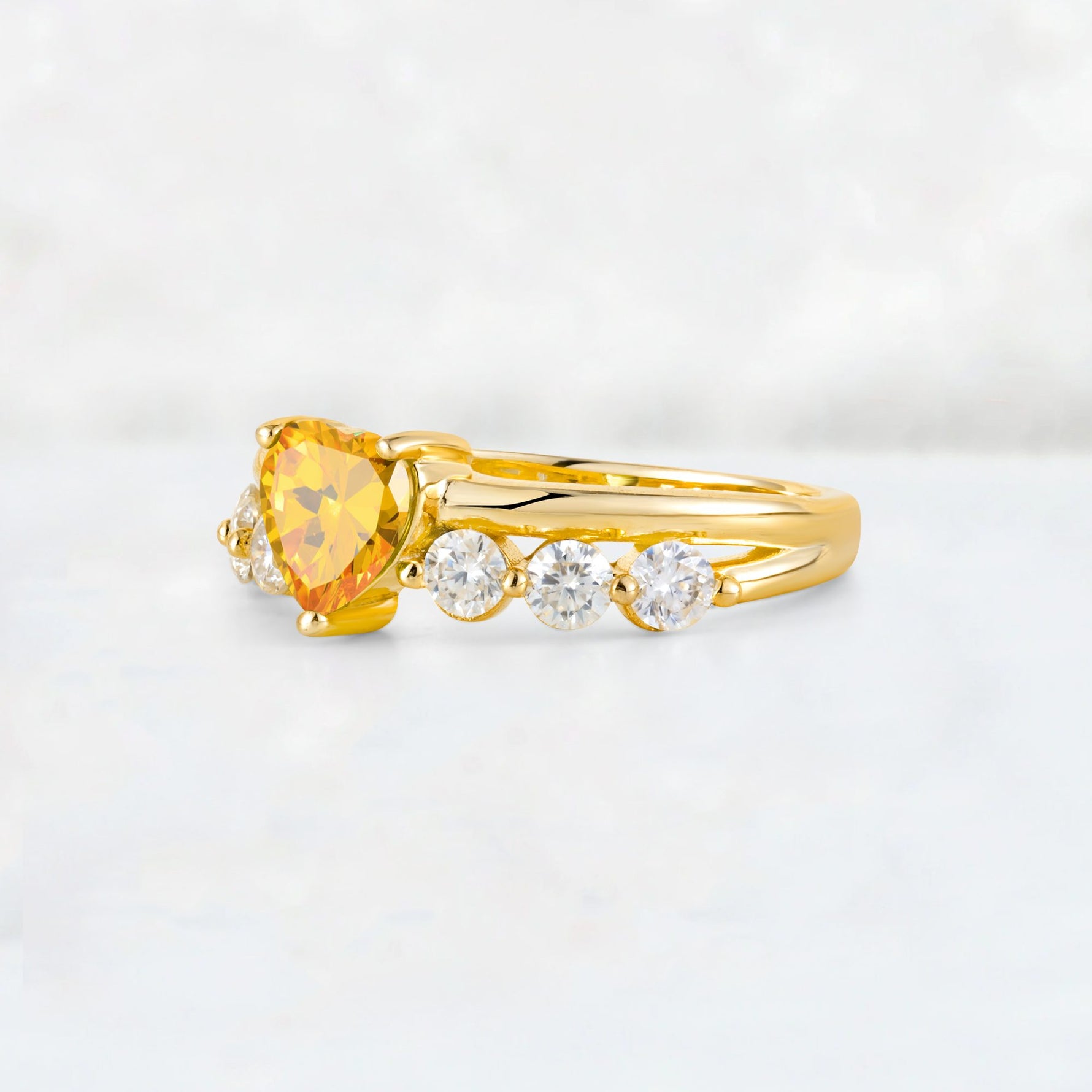 Heart Cut Citrine Graduated Seven-Stone Engagement Ring - Additional view