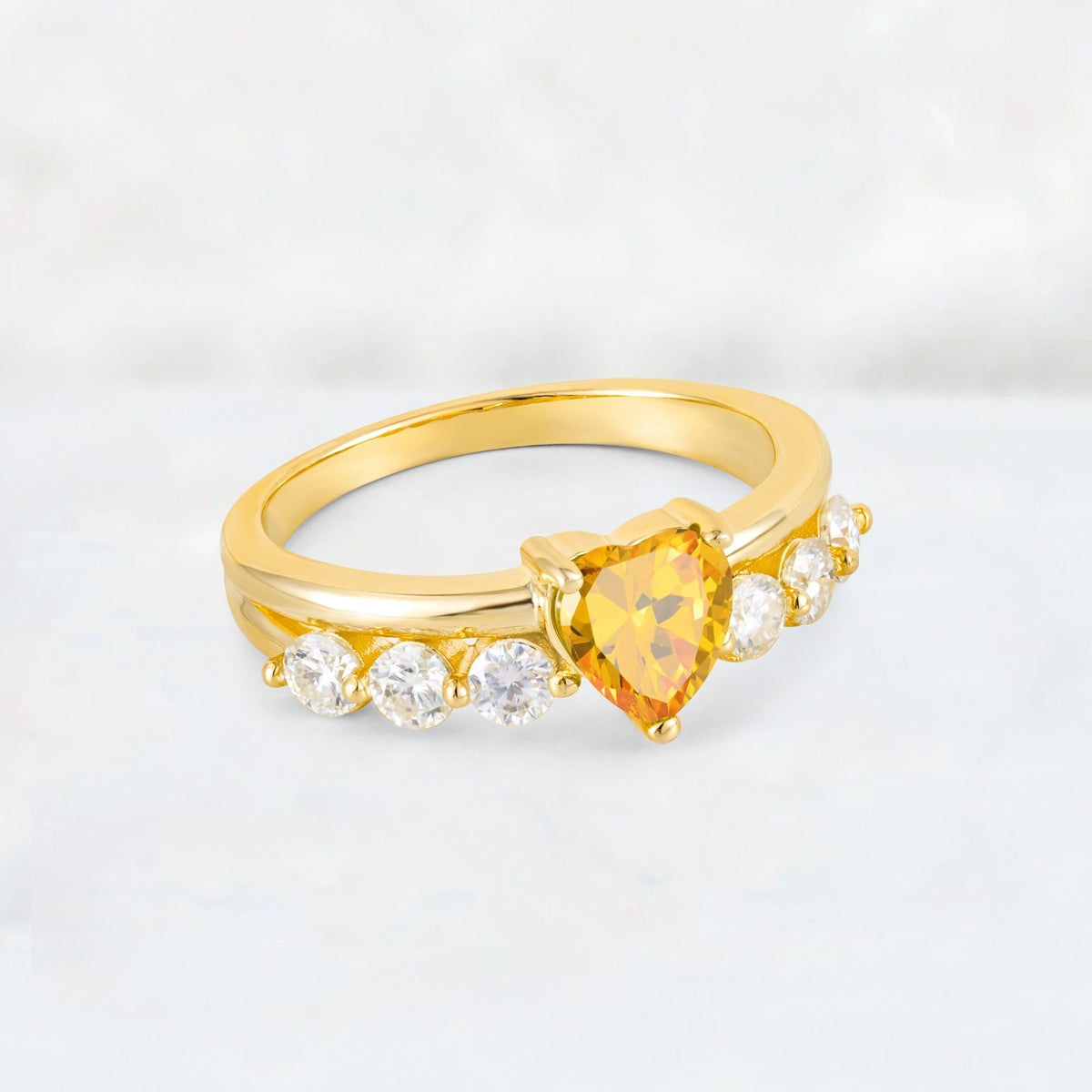 Heart Cut Citrine Graduated Seven-Stone Engagement Ring - Additional view