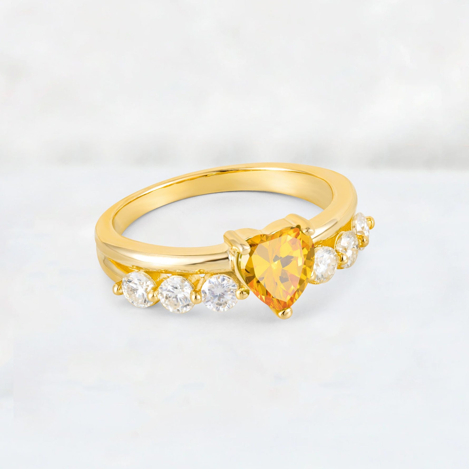 Heart Cut Citrine Graduated Seven-Stone Engagement Ring - Additional view