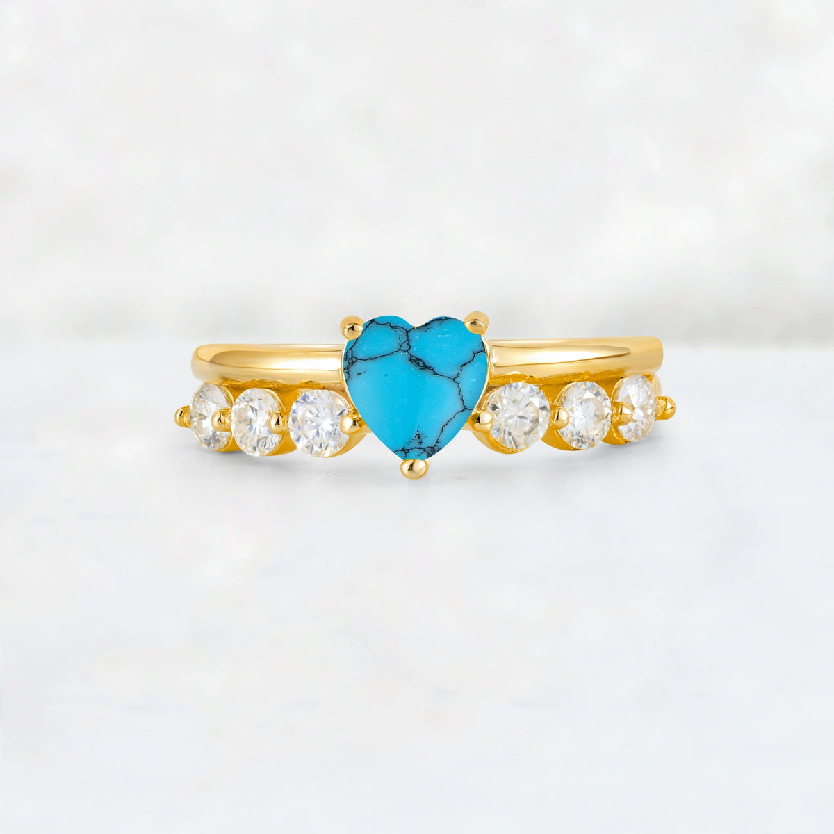 Heart Cut Turquoise Graduated Seven-Stone Engagement Ring - Additional view