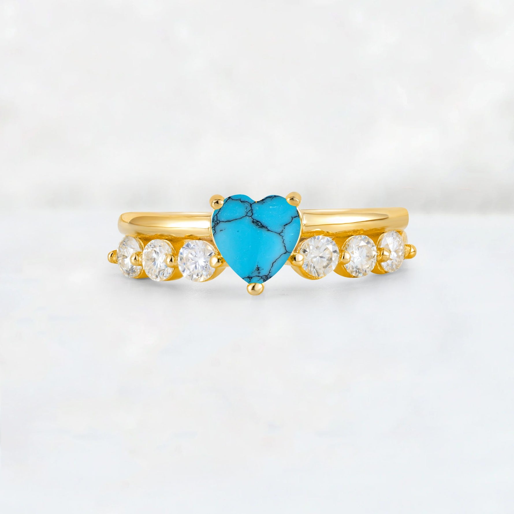 Heart Cut Turquoise Graduated Seven-Stone Engagement Ring - Additional view