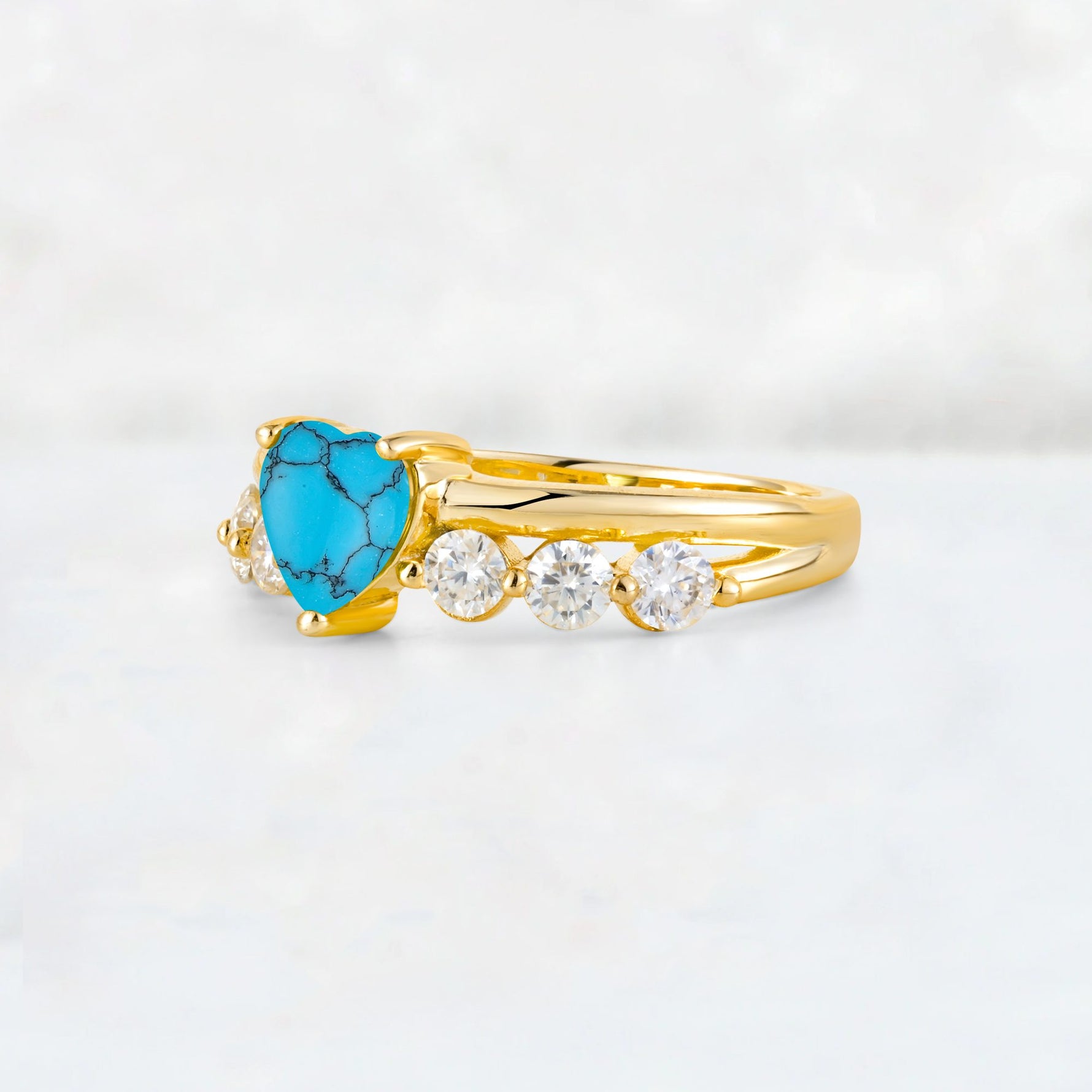 Heart Cut Turquoise Graduated Seven-Stone Engagement Ring - Additional view