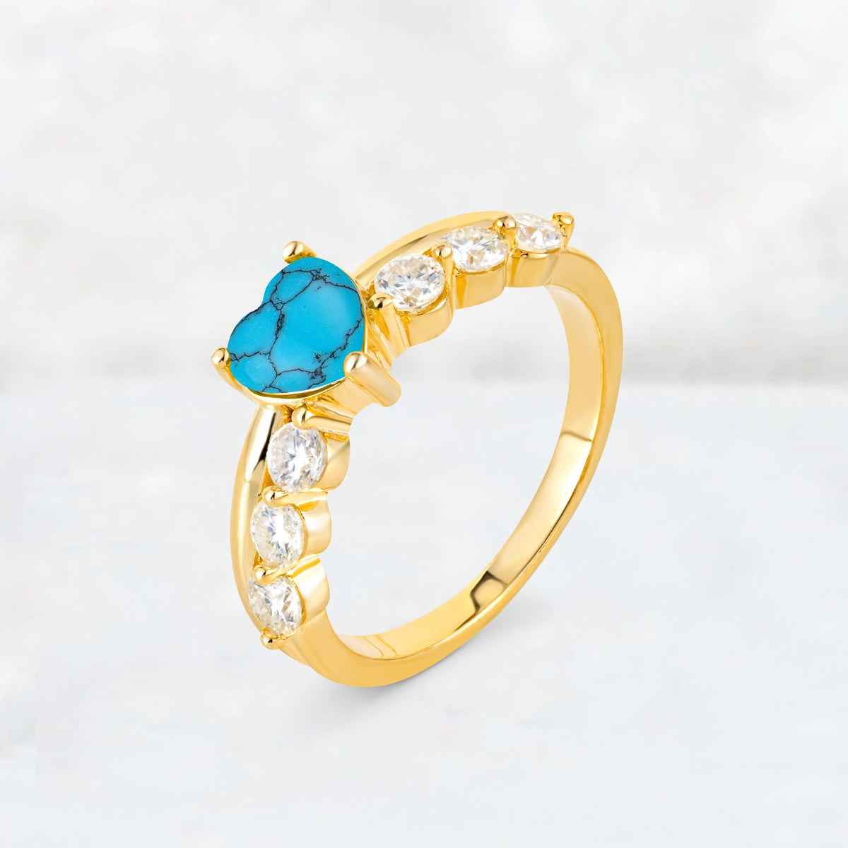 Heart Cut Turquoise Graduated Seven-Stone Engagement Ring - Additional view