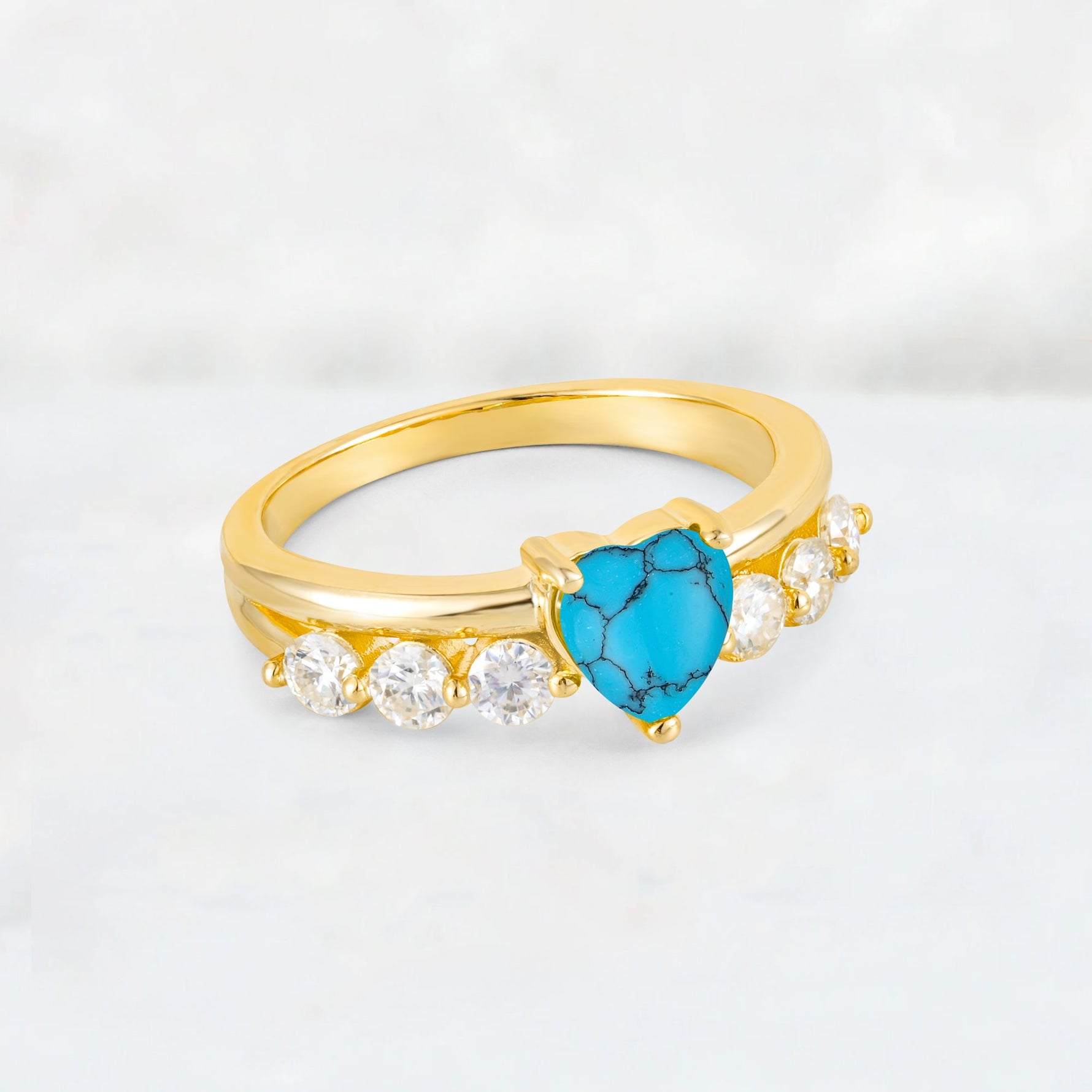 Heart Cut Turquoise Graduated Seven-Stone Engagement Ring - Additional view