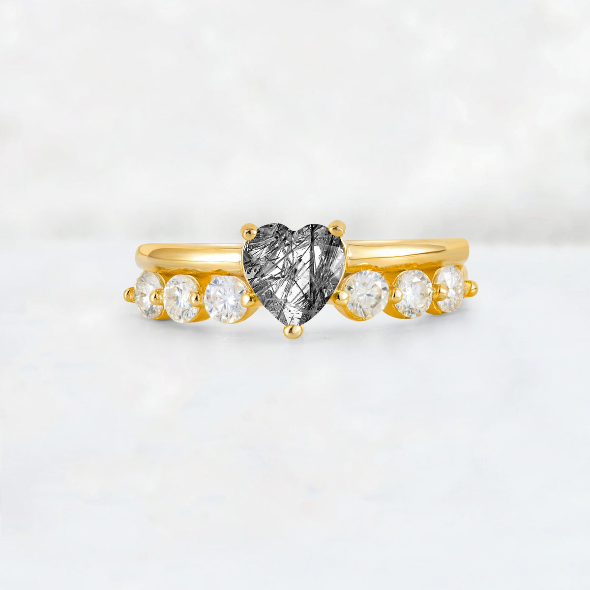 Heart Cut Black Rutilated Quartz Graduated Seven-Stone Engagement Ring - Additional view
