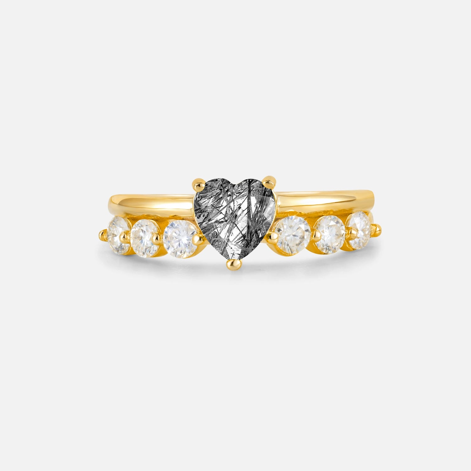 Heart Cut Black Rutilated Quartz Graduated Seven-Stone Engagement Ring - Additional view