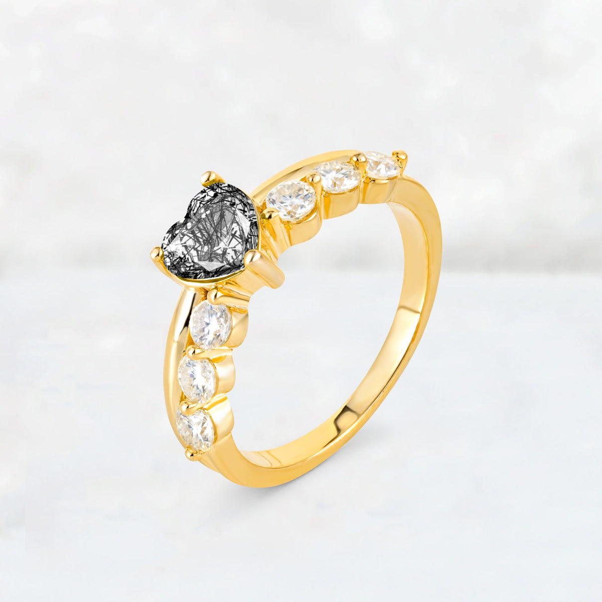 Heart Cut Black Rutilated Quartz Graduated Seven-Stone Engagement Ring - Additional view
