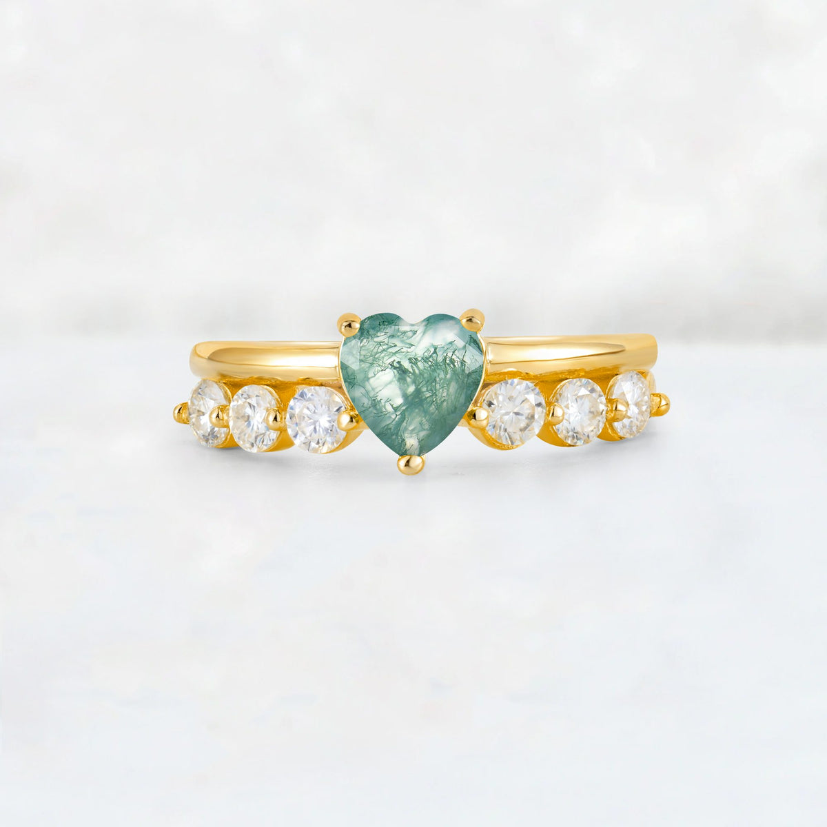 Heart Cut Moss Agate Graduated Seven-Stone Engagement Ring - Additional view