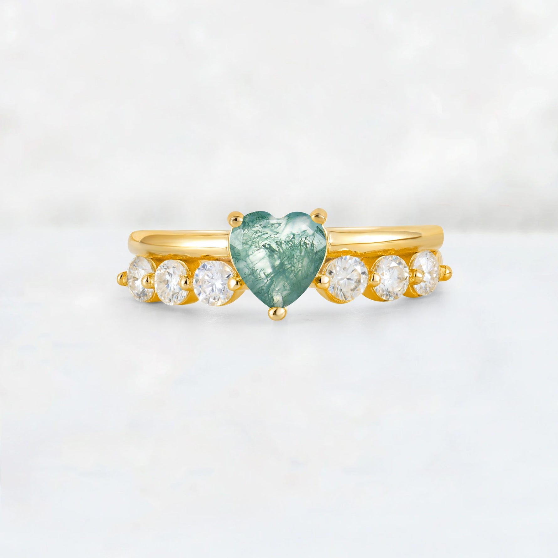 Heart Cut Moss Agate Graduated Seven-Stone Engagement Ring - Additional view