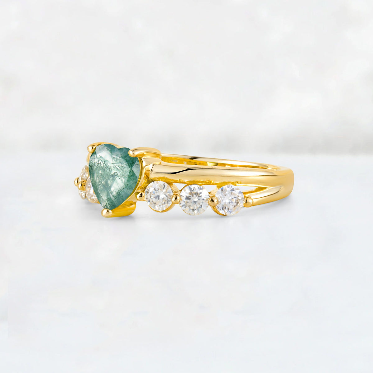 Heart Cut Moss Agate Graduated Seven-Stone Engagement Ring - Additional view