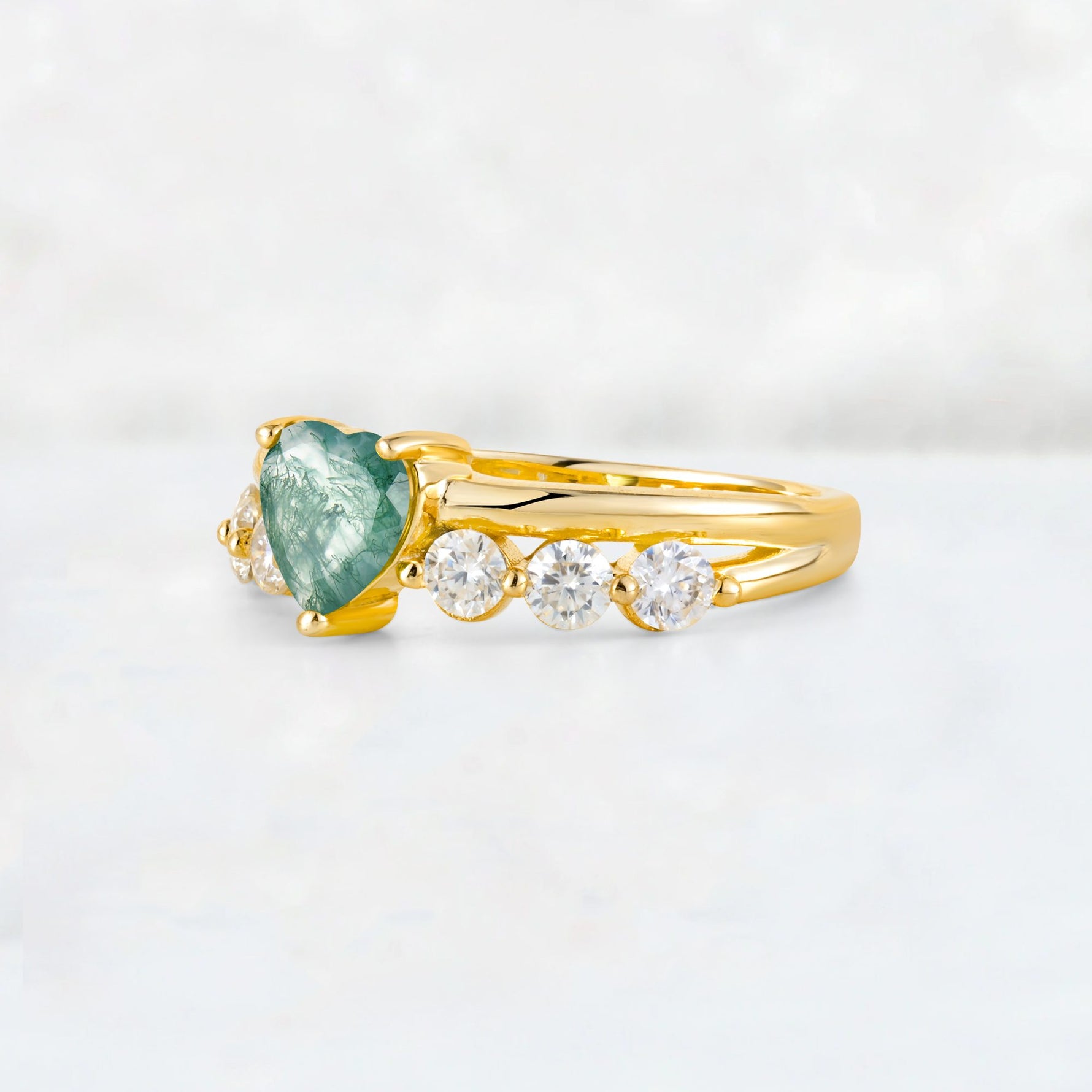 Heart Cut Moss Agate Graduated Seven-Stone Engagement Ring - Additional view