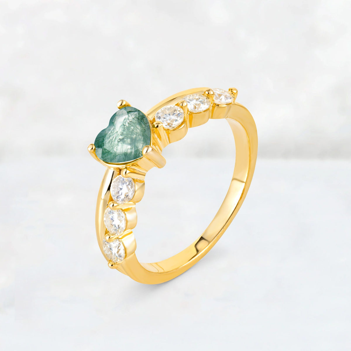 Heart Cut Moss Agate Graduated Seven-Stone Engagement Ring - Additional view
