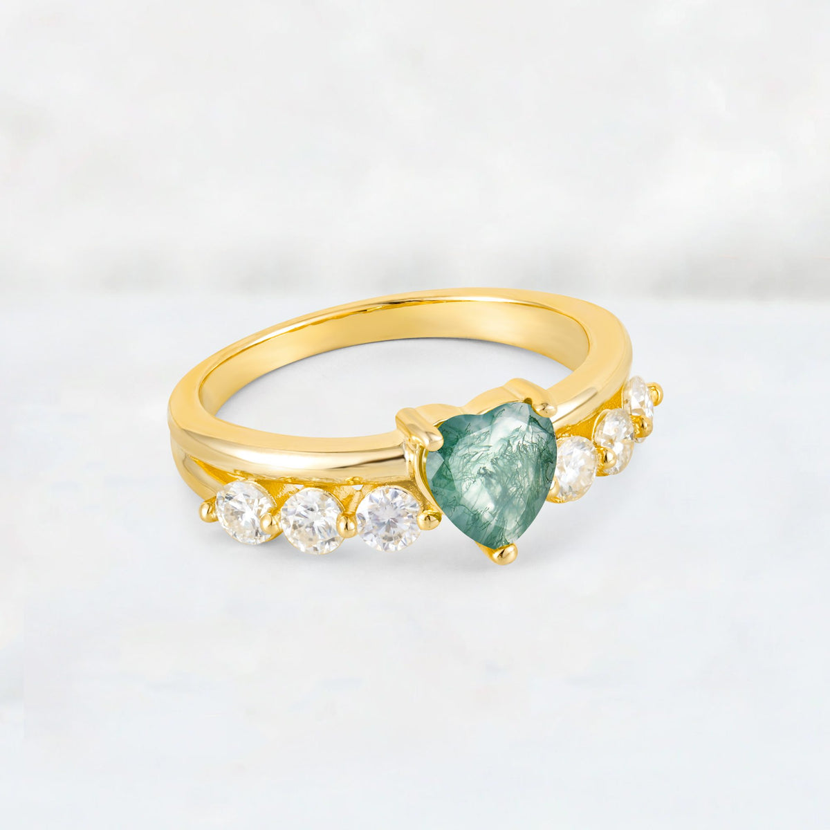 Heart Cut Moss Agate Graduated Seven-Stone Engagement Ring - Additional view