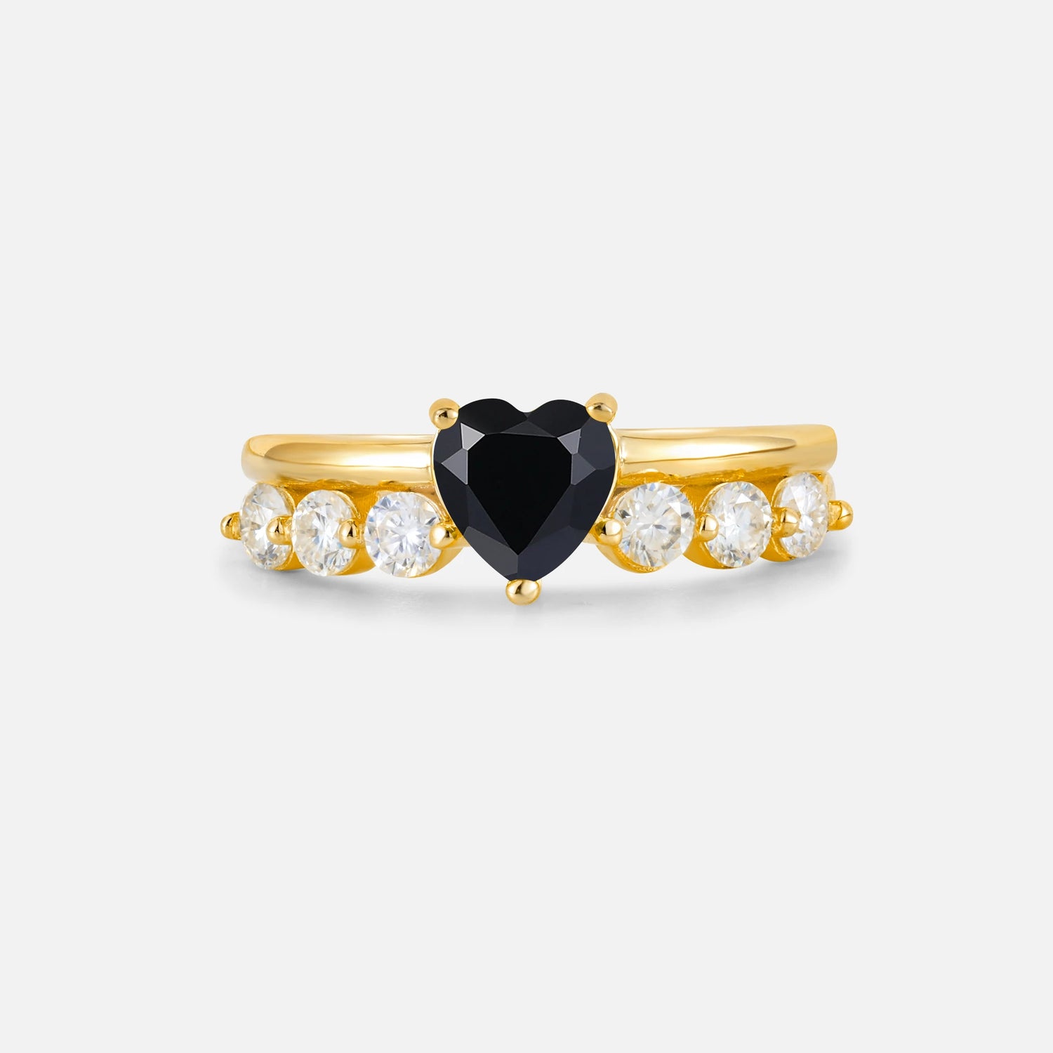 Heart Cut Black Onyx Graduated Seven-Stone Engagement Ring - Additional view