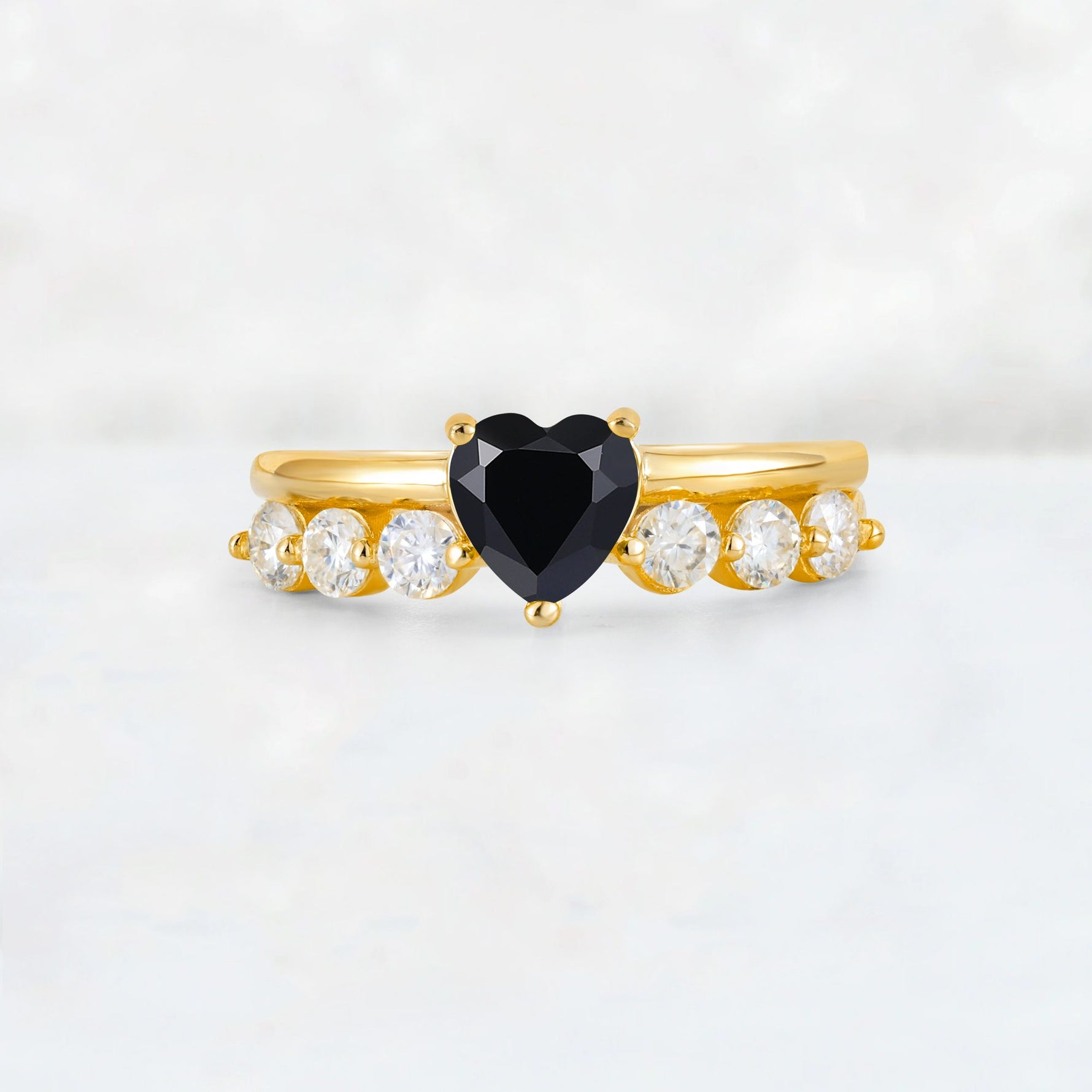 Heart Cut Black Onyx Graduated Seven-Stone Engagement Ring - Additional view