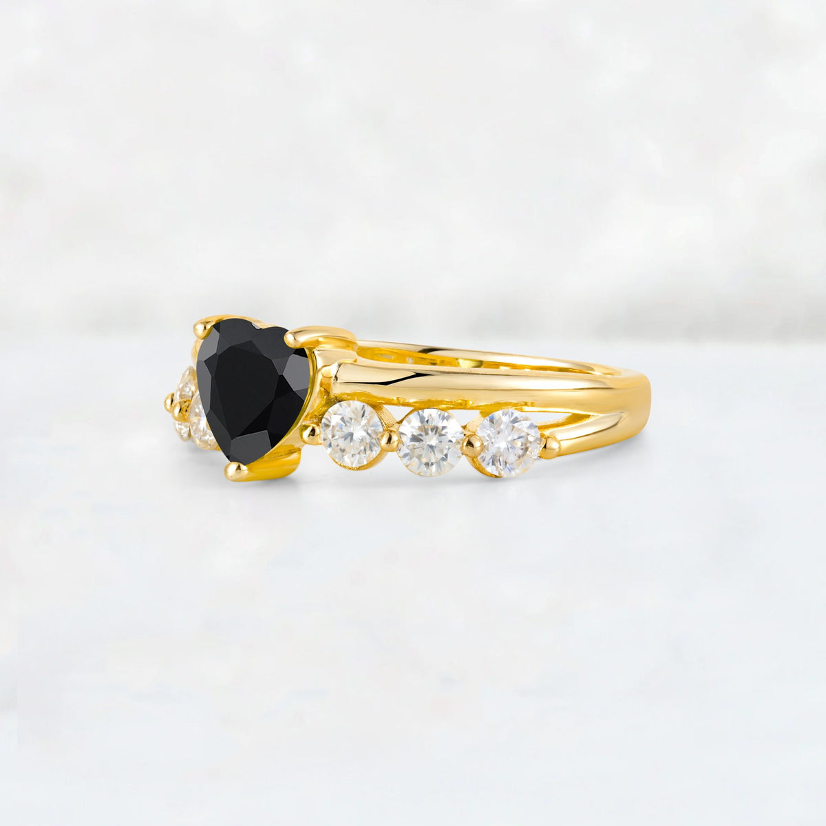 Heart Cut Black Onyx Graduated Seven-Stone Engagement Ring - Additional view