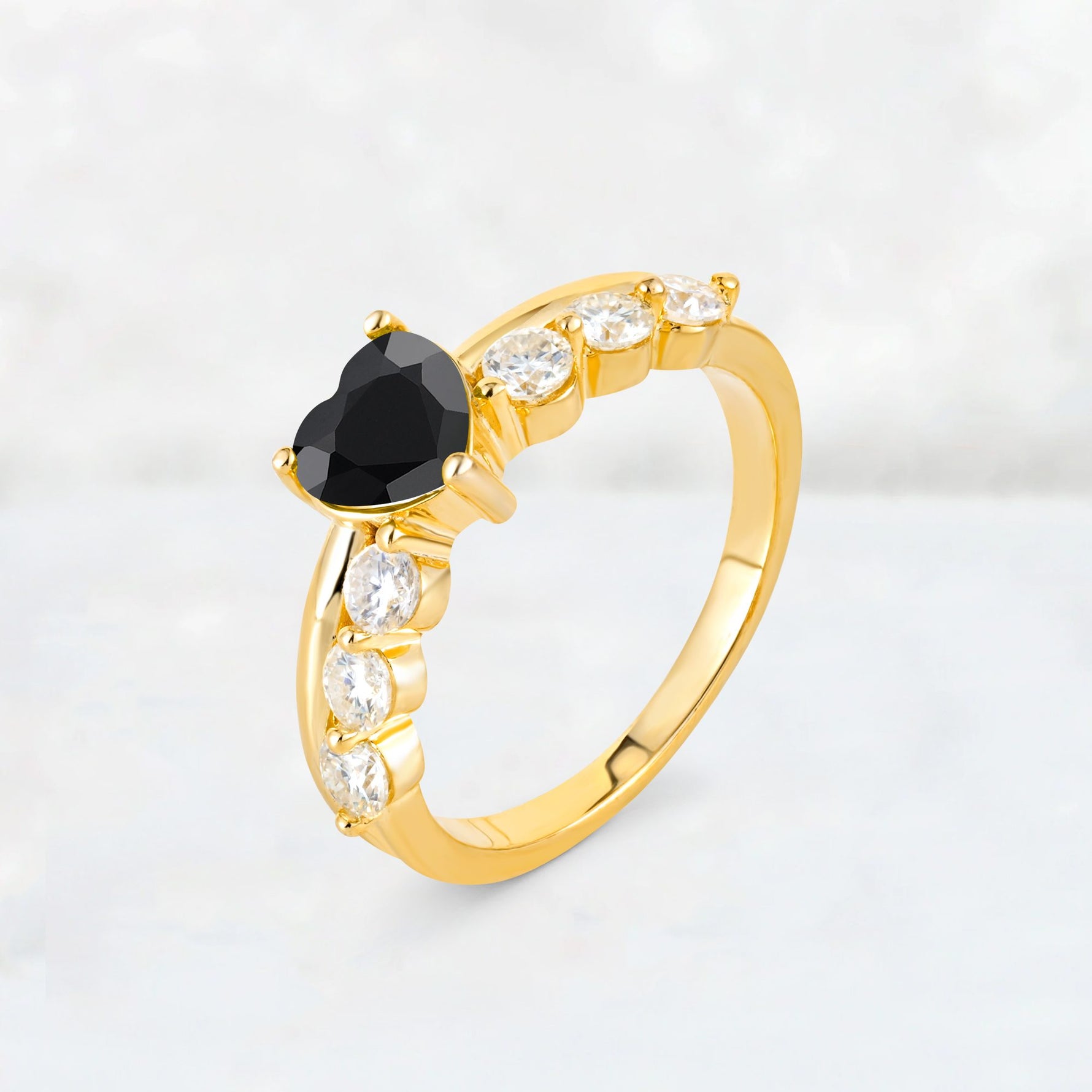 Heart Cut Black Onyx Graduated Seven-Stone Engagement Ring - Additional view