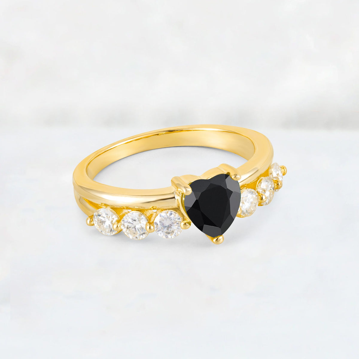 Heart Cut Black Onyx Graduated Seven-Stone Engagement Ring - Additional view